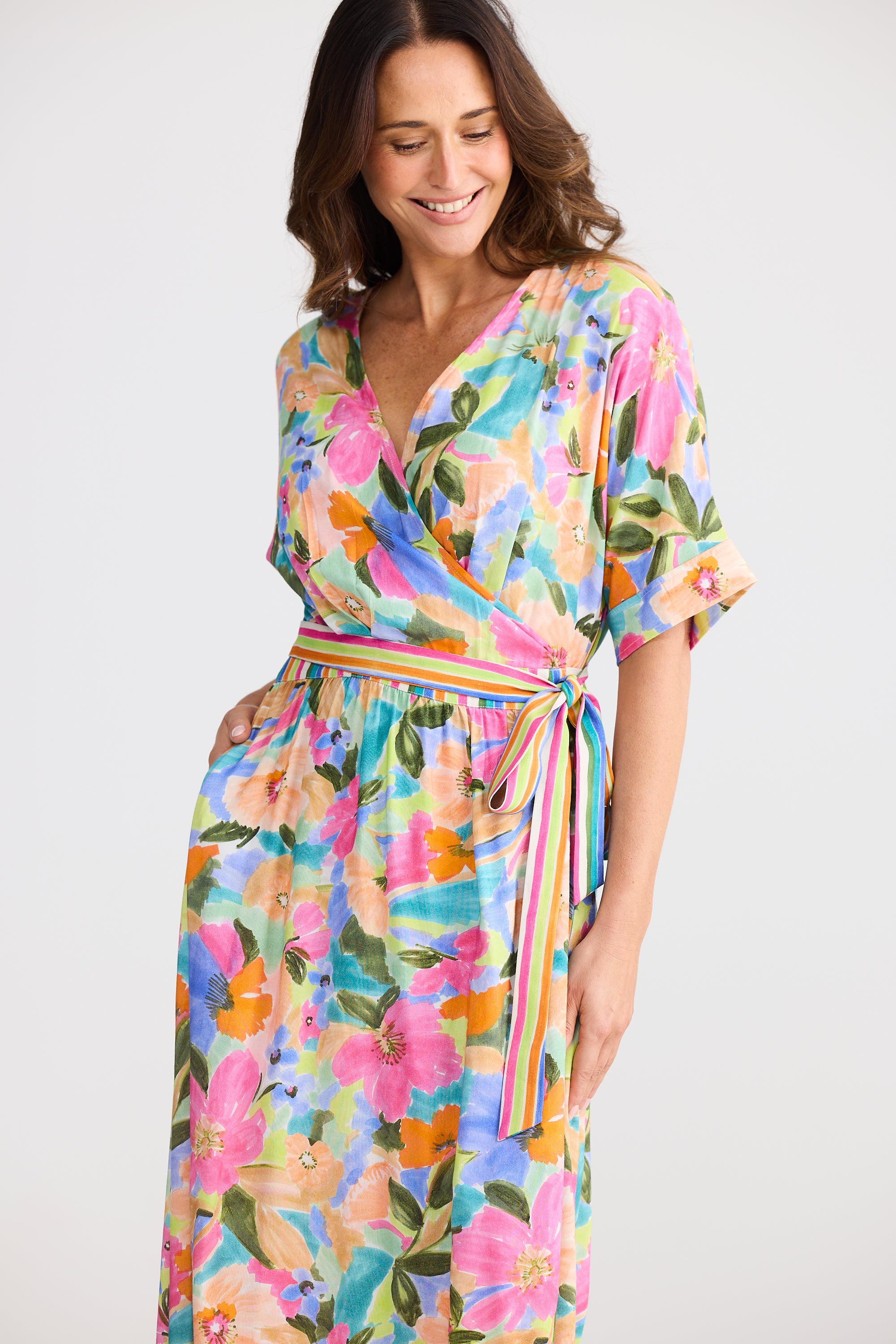 BRAVE & TRUE Darla Wrap Dress ELECTRIC BLOOM
