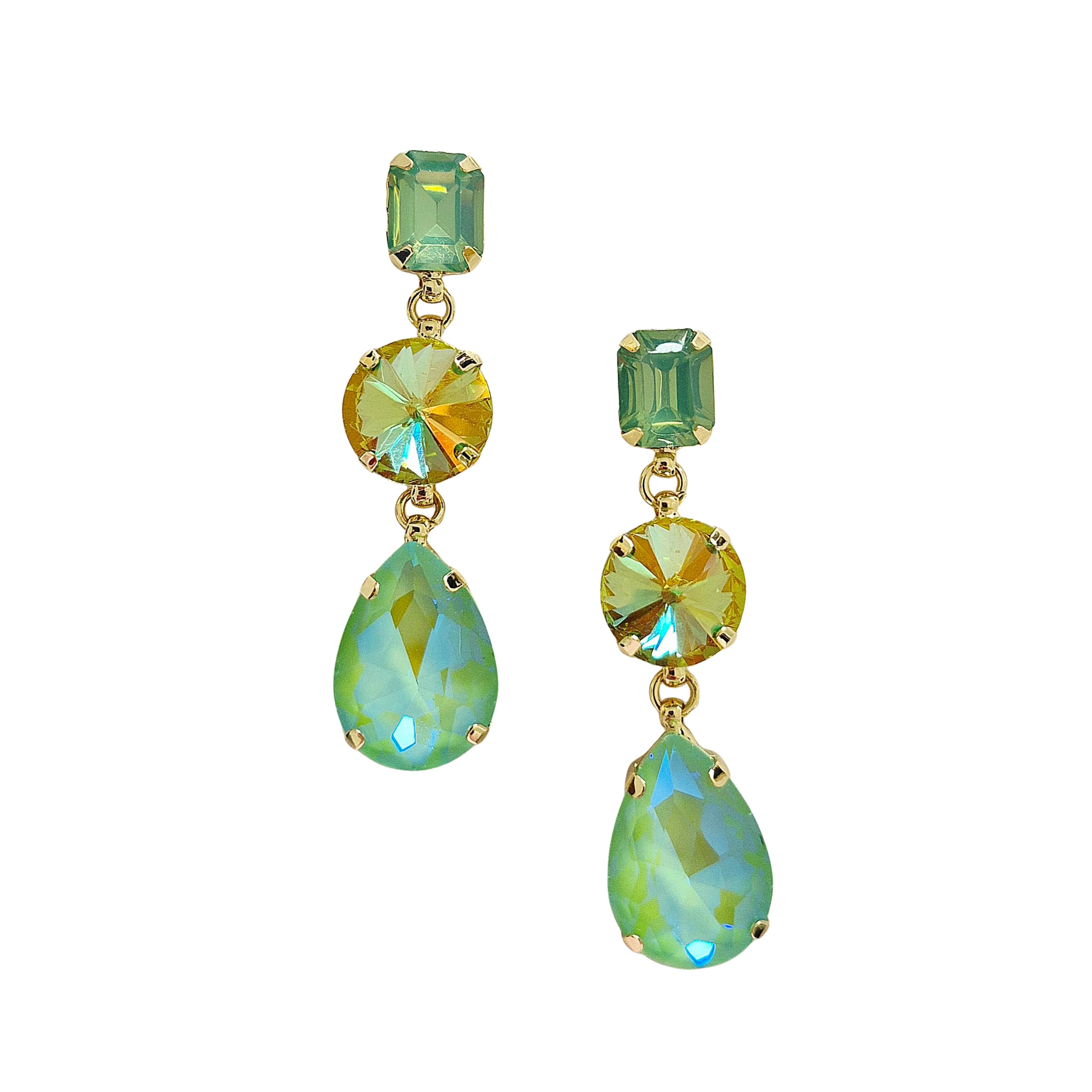 Triple Gem Earrings GREEN