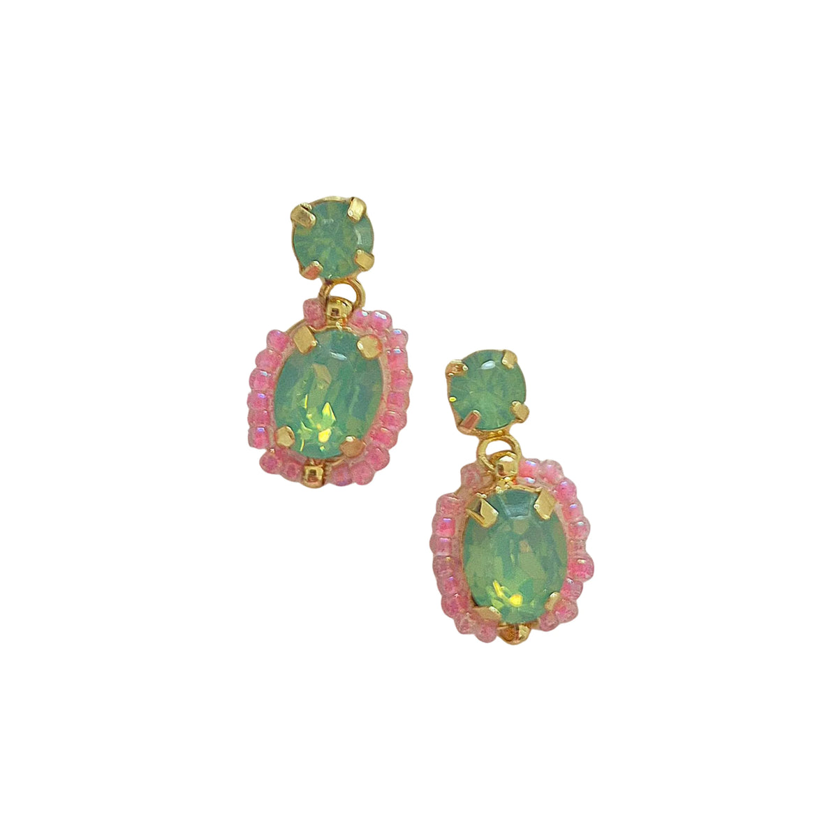 Teardrop Bling Earring PINK / GREEN