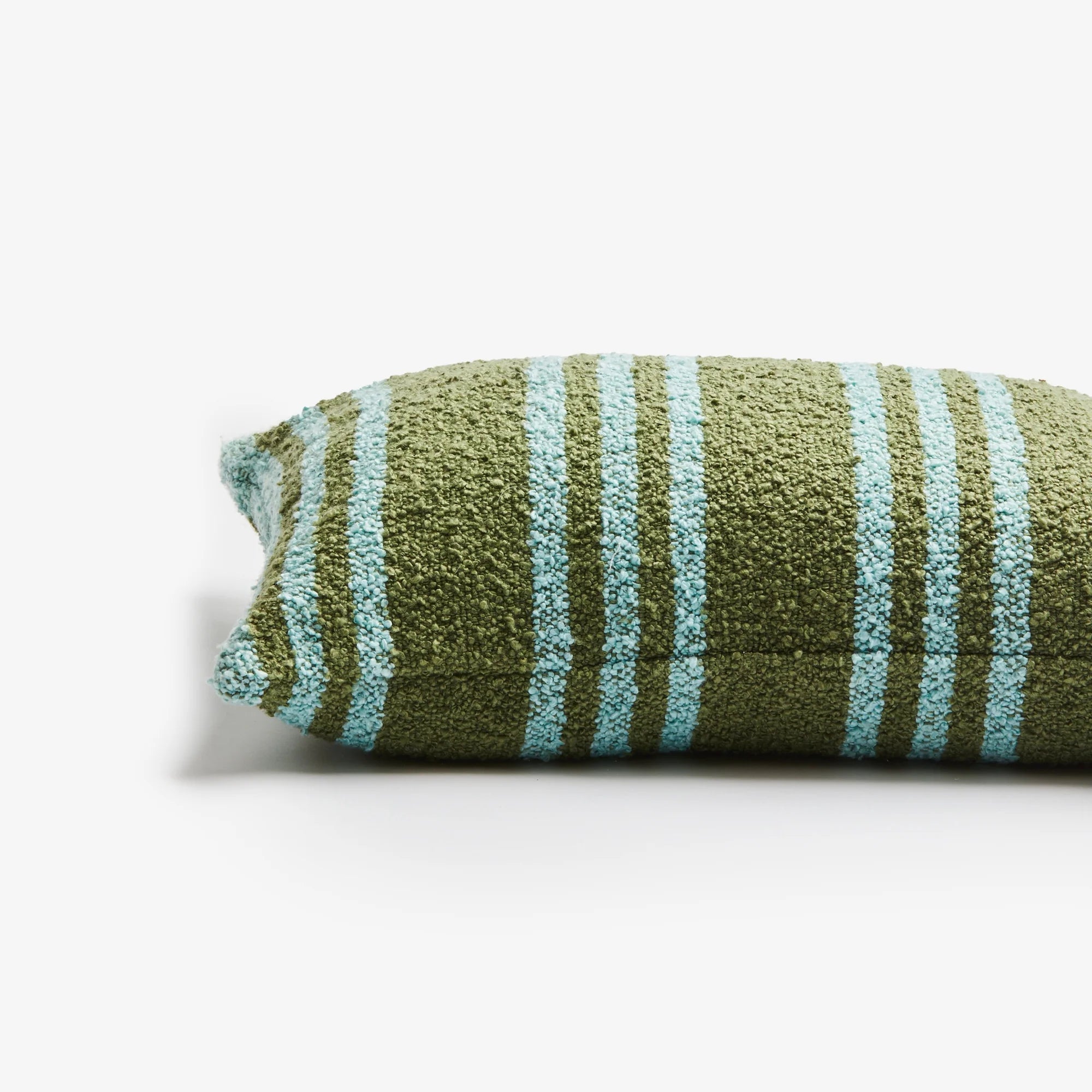 BONNIE & NEIL Boucle Trio Stripe Cushion 60 x 40 KHAKI + BLUE