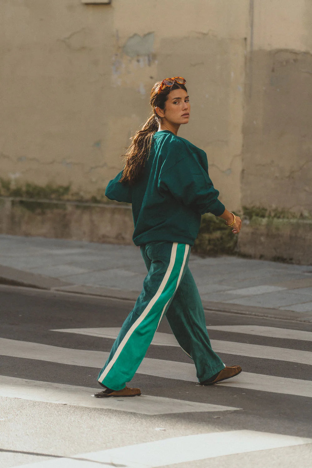 ARAMINTA JAMES Velour Splice Trackpant STORM GREEN