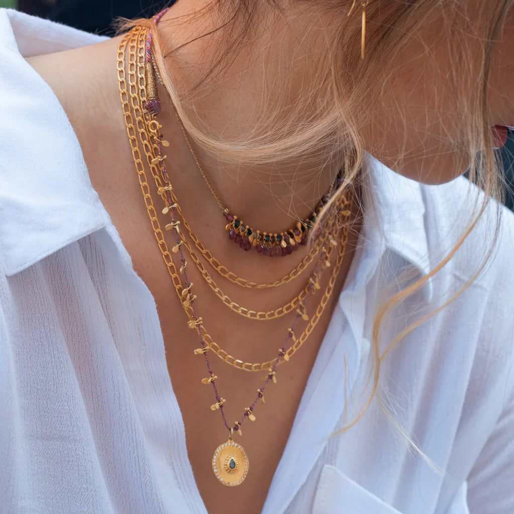 Ruby Teva Three Tier Link Necklace GOLD PLATE