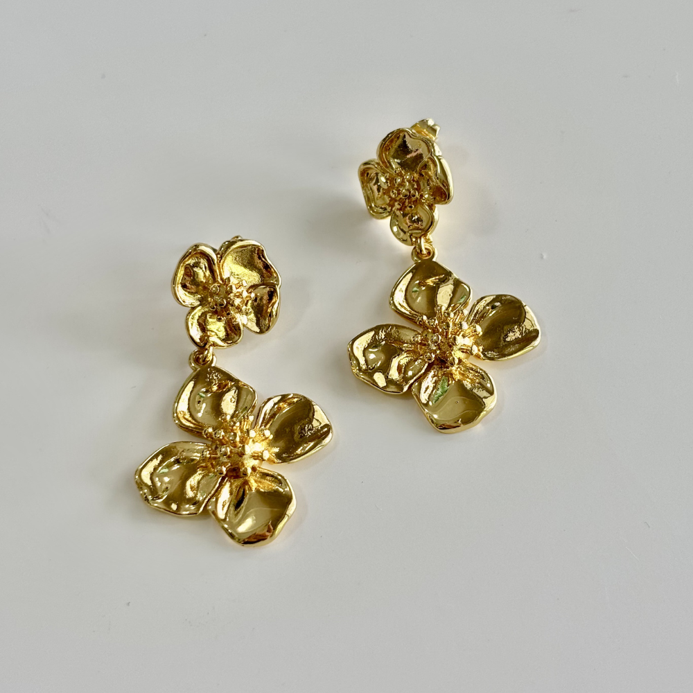 HEI TAI Double Hibiscus Flower Earring GOLD