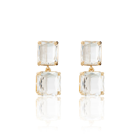 Square Crystal Double Drop Earrings CLEAR
