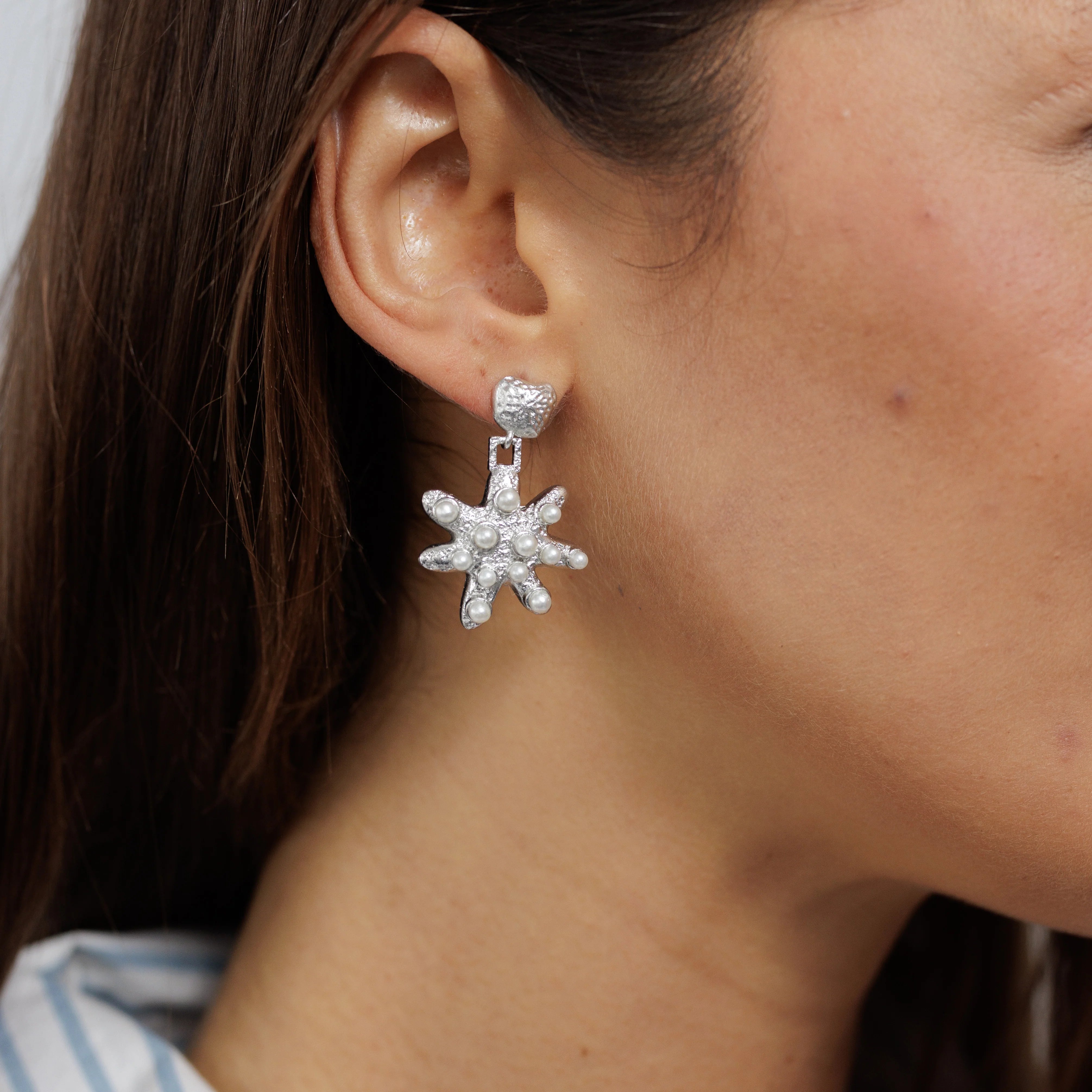 Silver Star & Pearl Earring