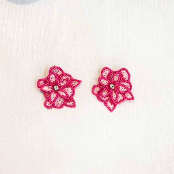 AD Hand Stitched Flower Earrings PINK