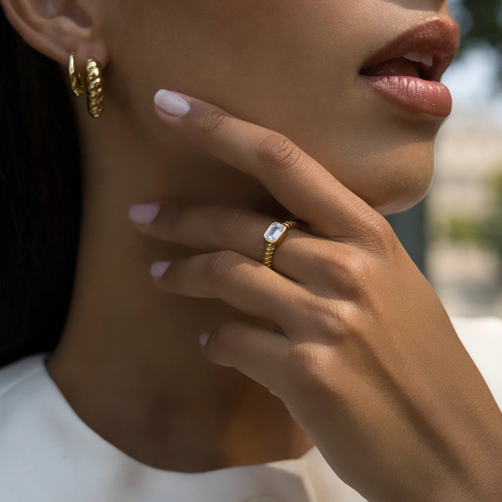 FAIRLEY Emerald Cut Croissant Ring