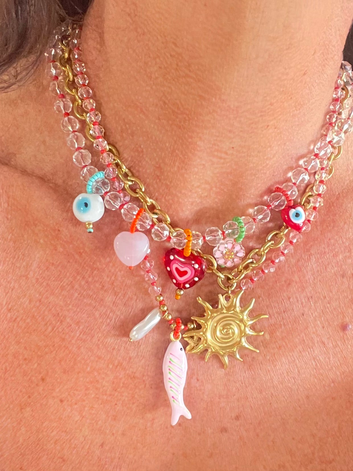 Multi Charm Necklace RED HEART