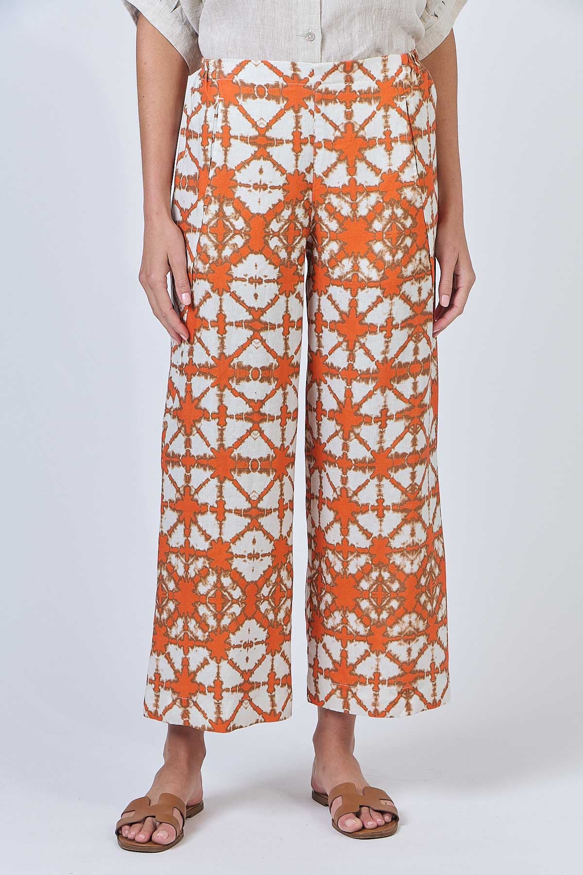OLIVE ET J Linen Flat Front Pant ORANGE URCHIN