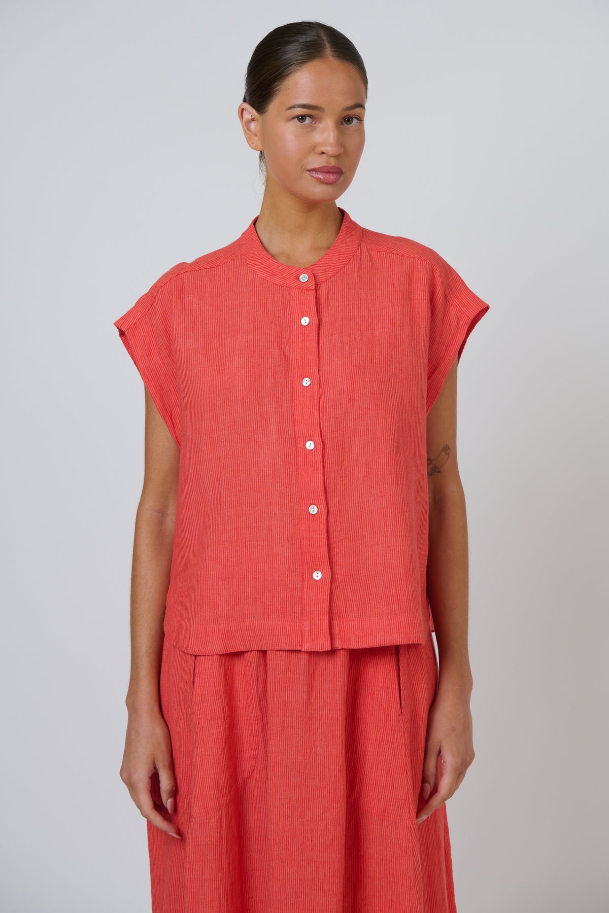 OLIVE ET JULIE Cap Sleeve Linen Top SUNSET STRIP