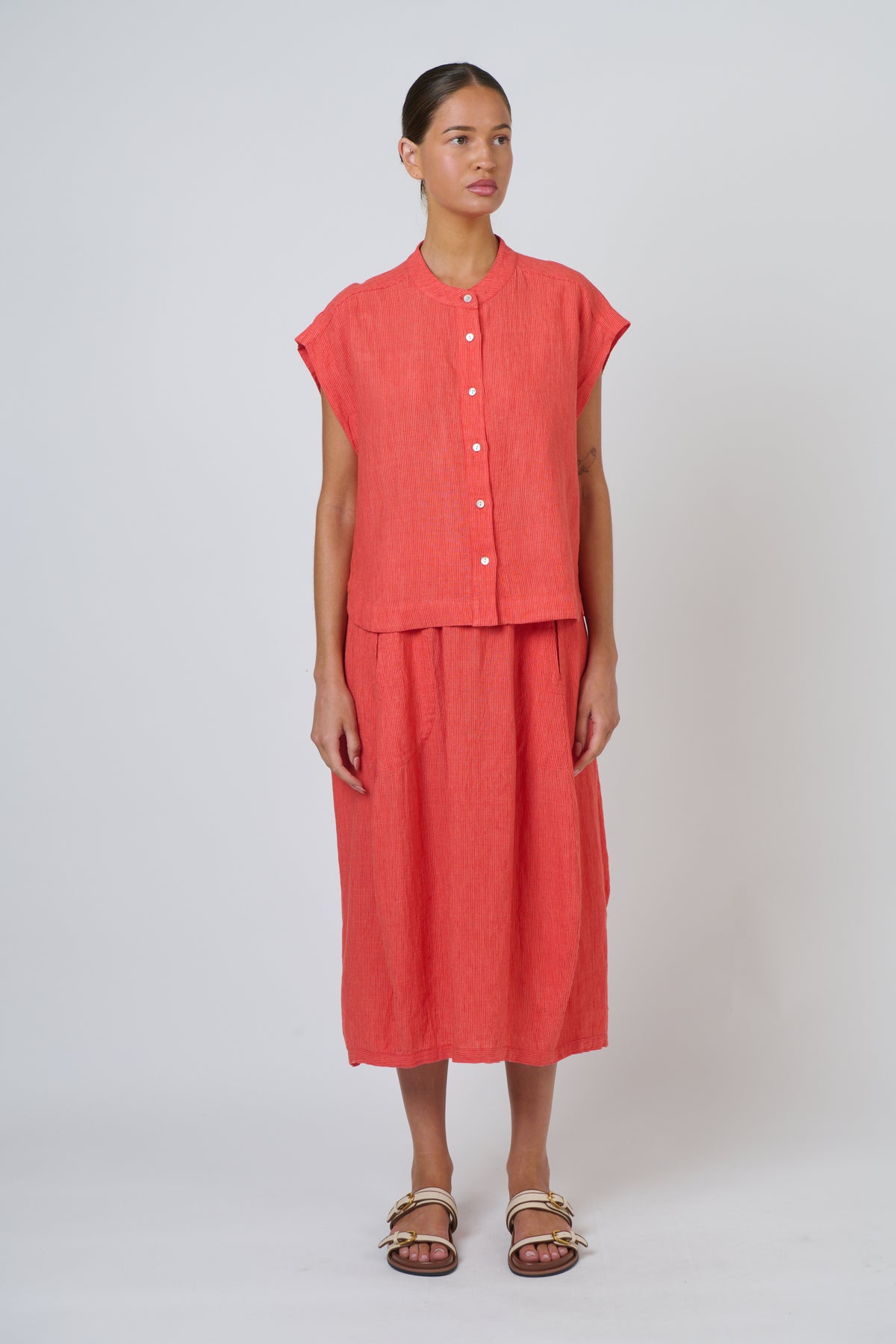 OLIVE ET JULIE Cap Sleeve Linen Top SUNSET STRIP