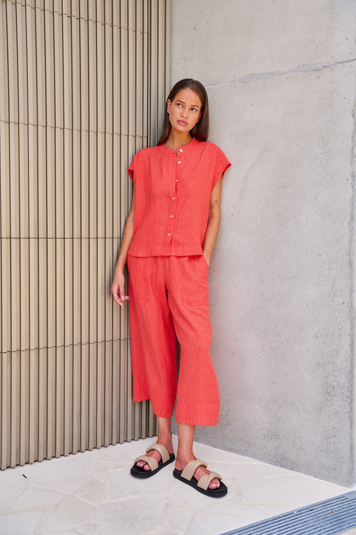 OLIVE ET JULIE Cropped Linen Pant SUNSET STRIP