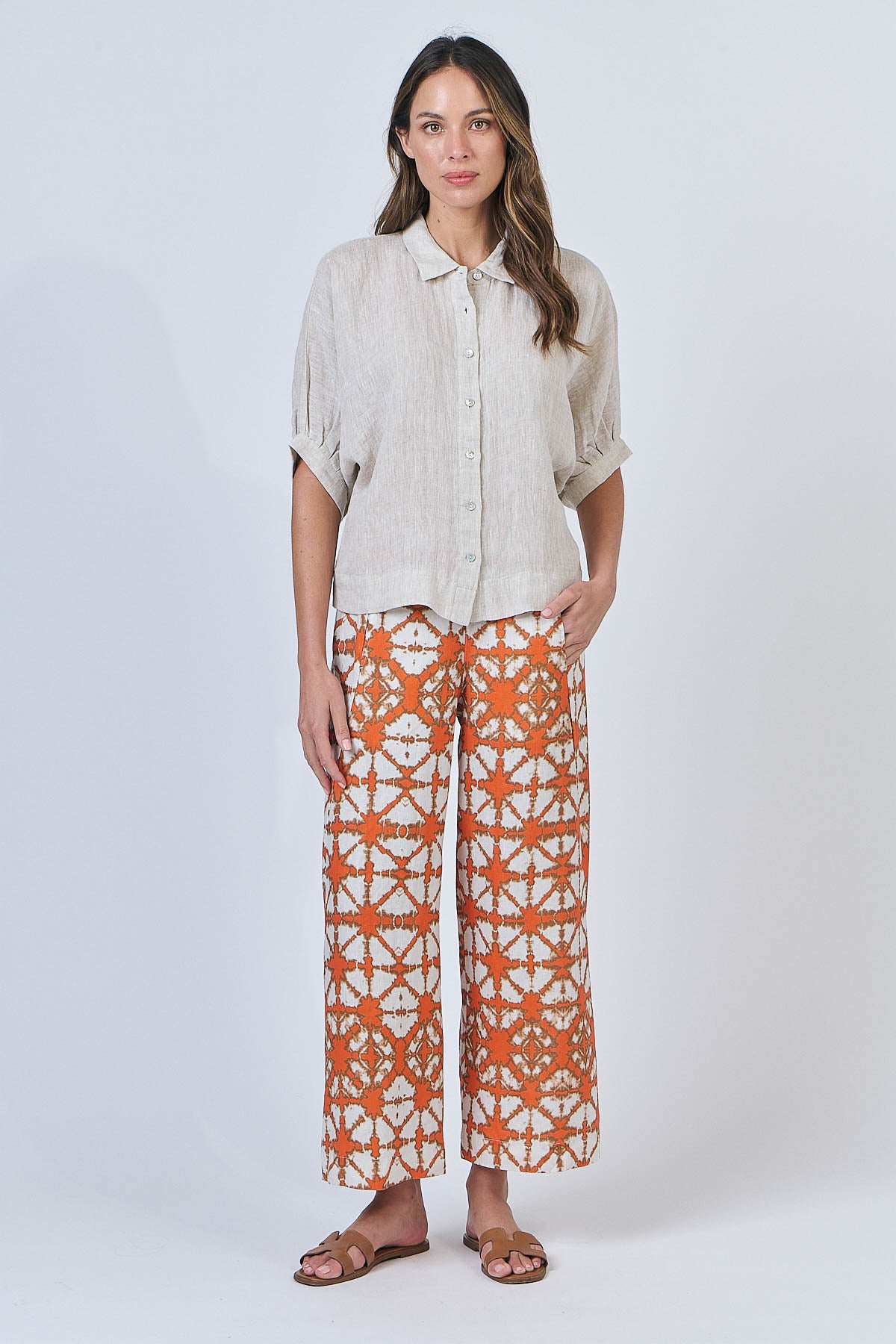 OLIVE ET J Linen Flat Front Pant ORANGE URCHIN