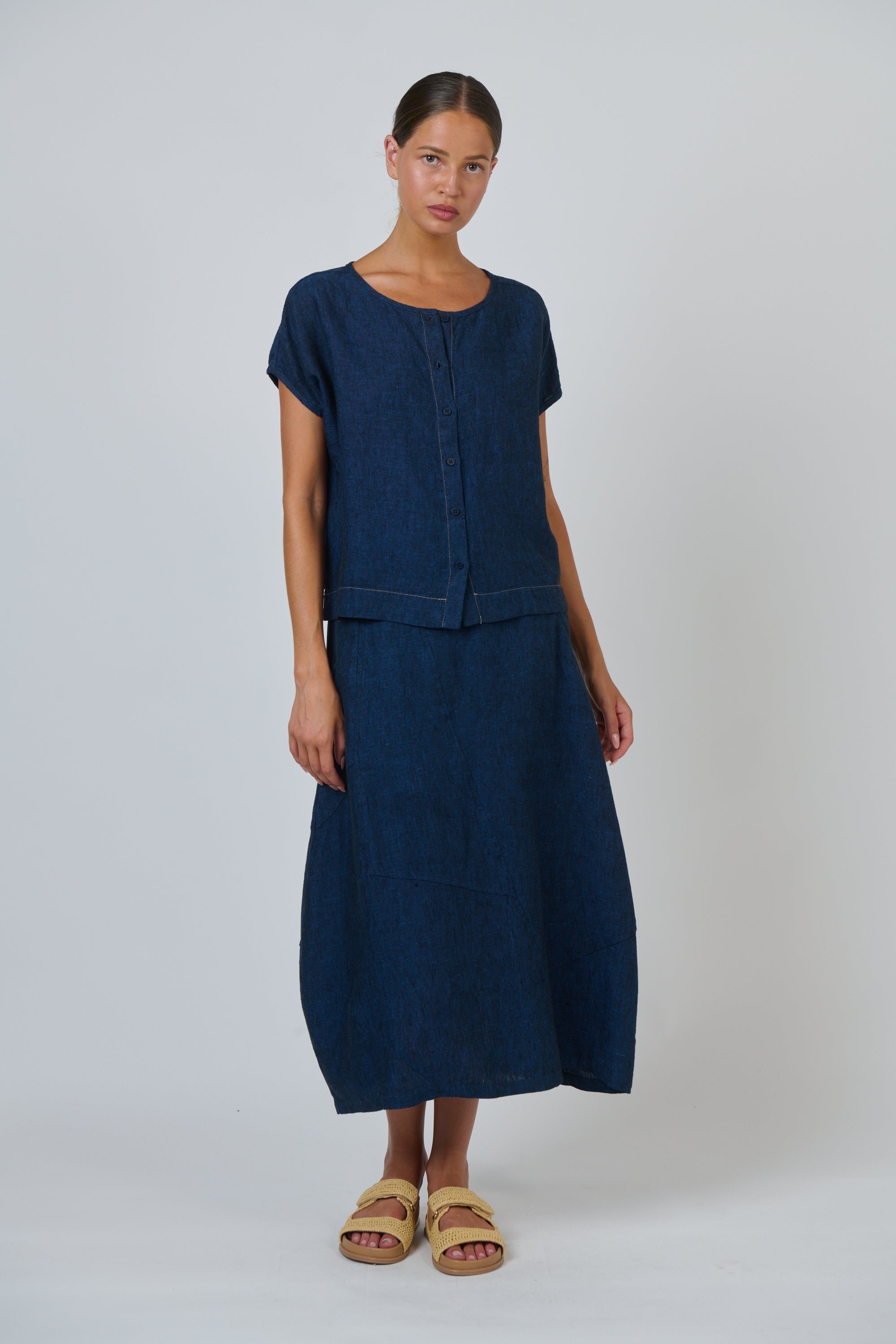 OLIVE ET JULIE Linen Midi Skirt ECLIPSE