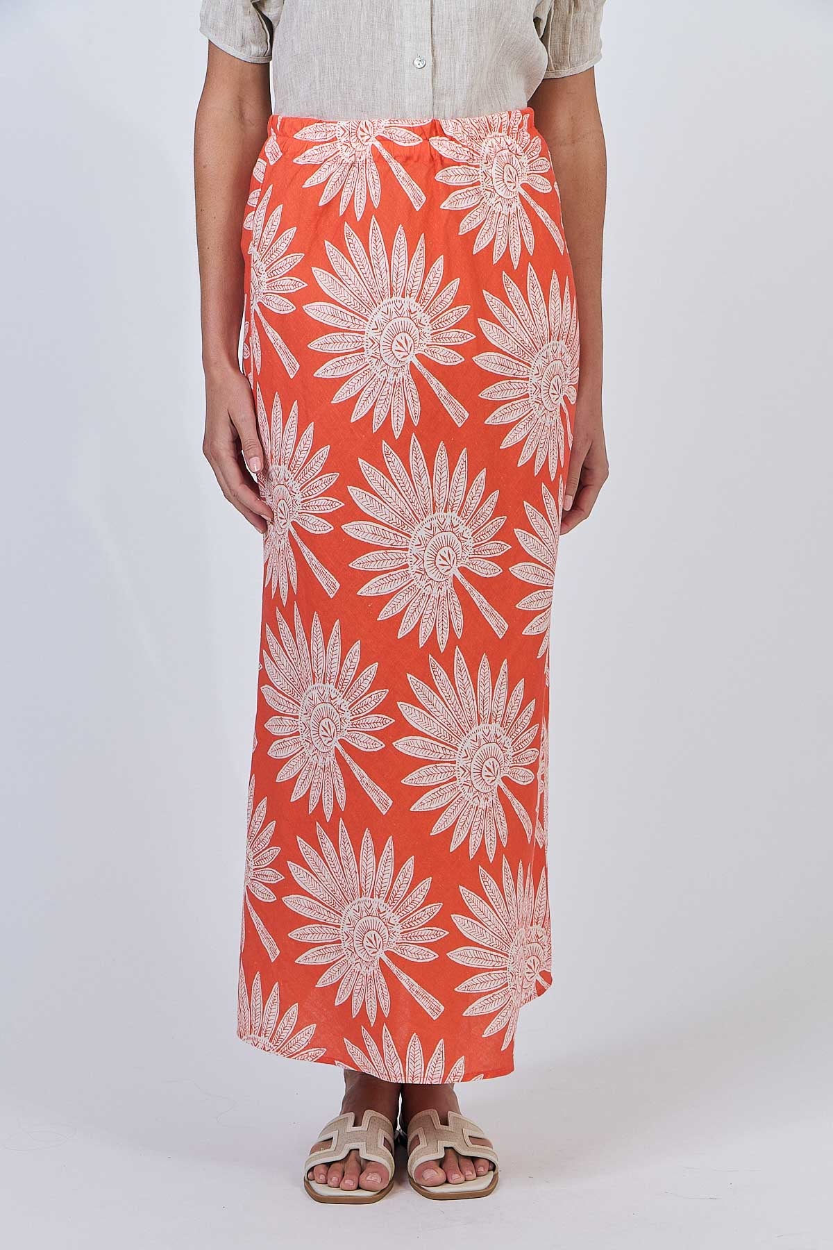OLIVE ET JULIE Linen Aline Skirt SUNSET PALM