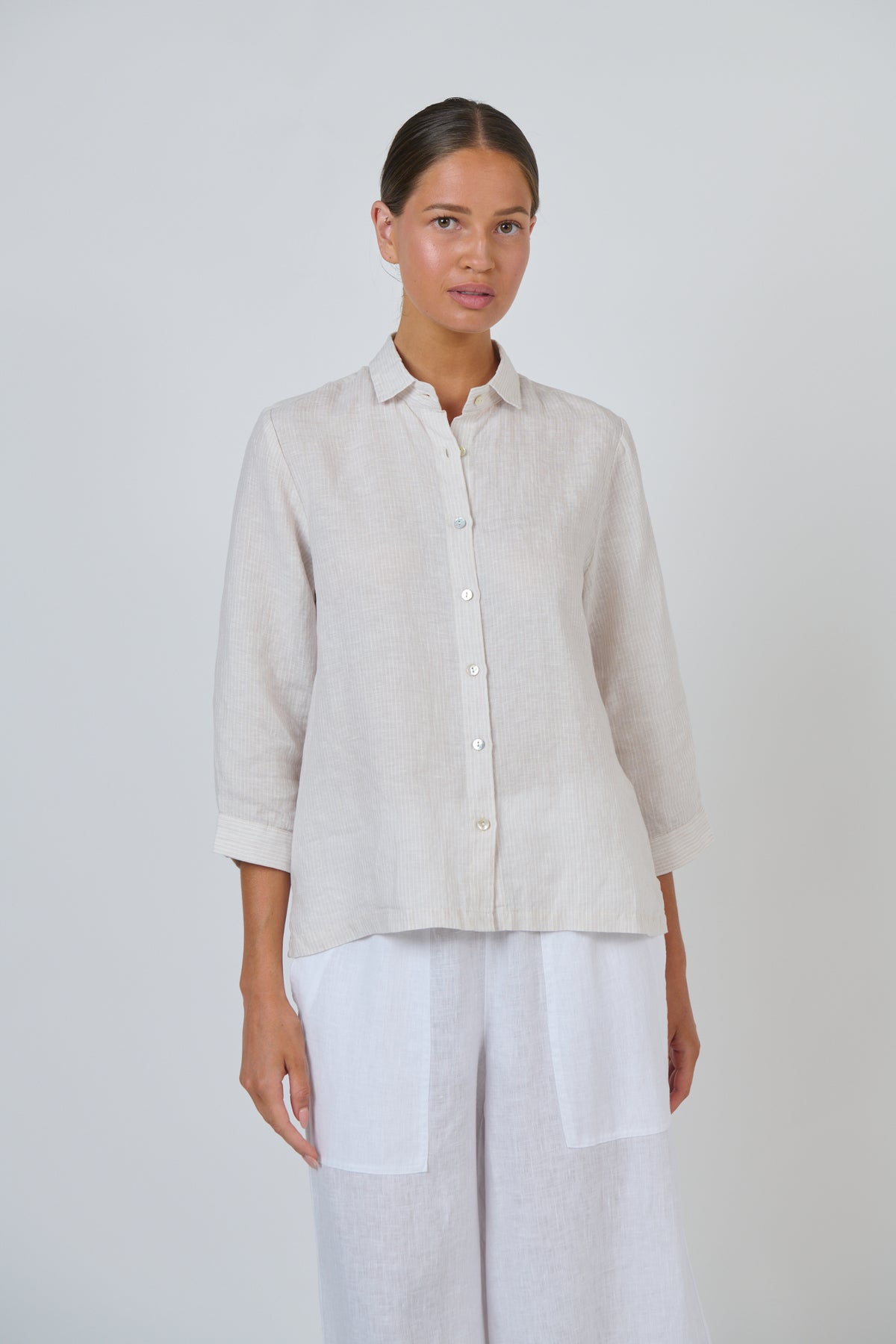 OLIVE ET JULIE 3/4 Sleeve Linen Shirt SESAME