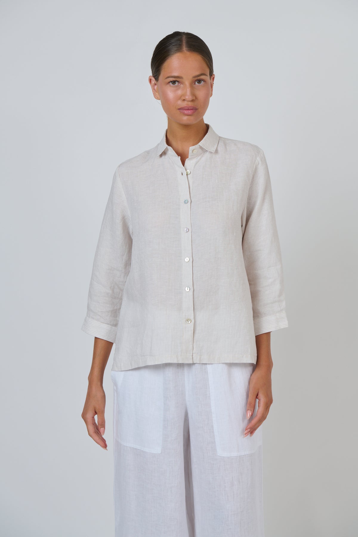 OLIVE ET JULIE 3/4 Sleeve Linen Shirt SESAME