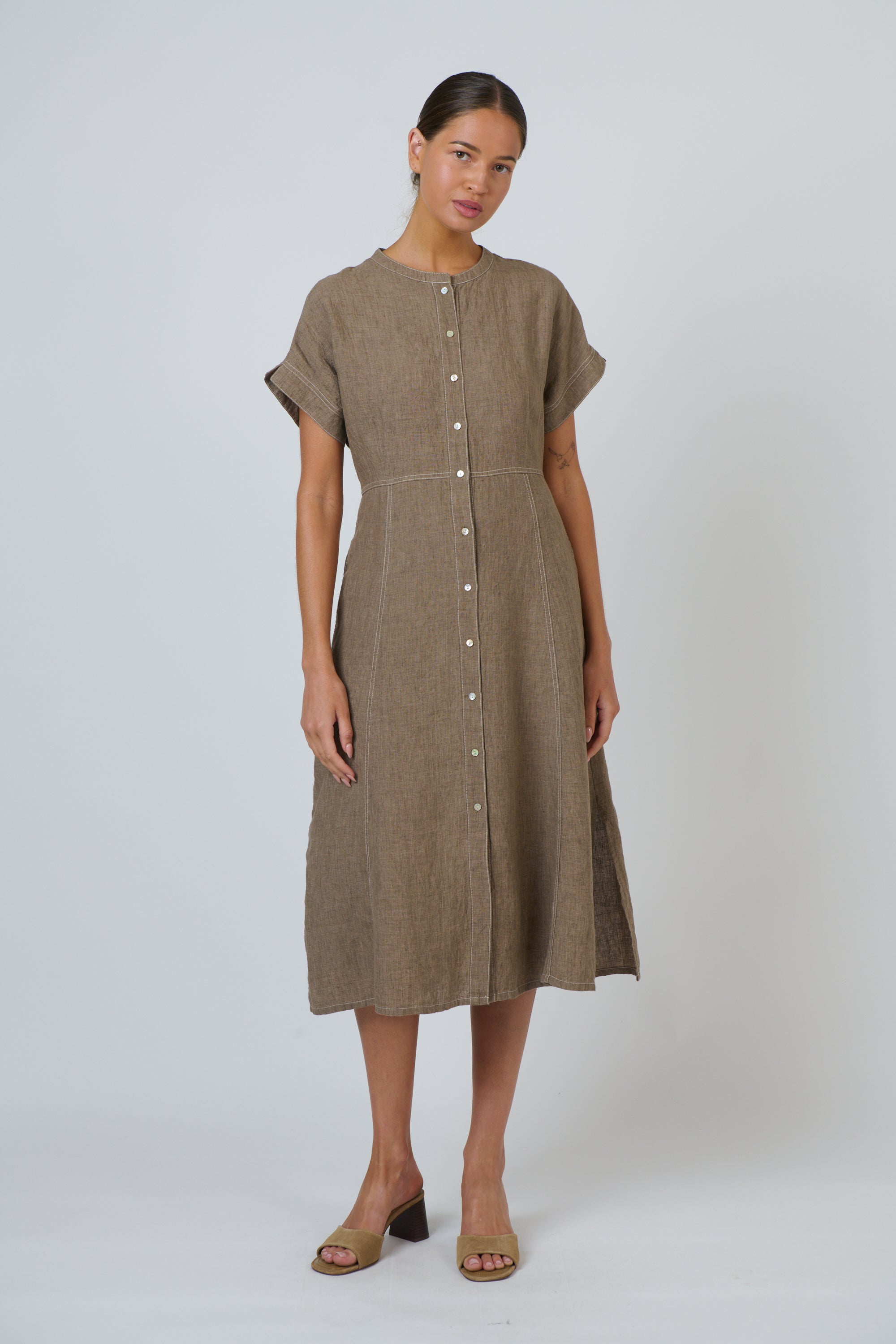 OLIVE ET JULIE Linen Midi Dress AGATE