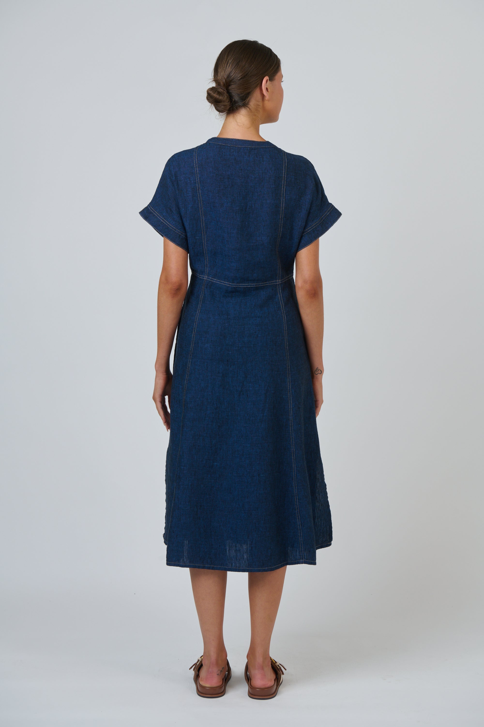 OLIVE ET JULIE Linen Midi Dress ECLIPSE
