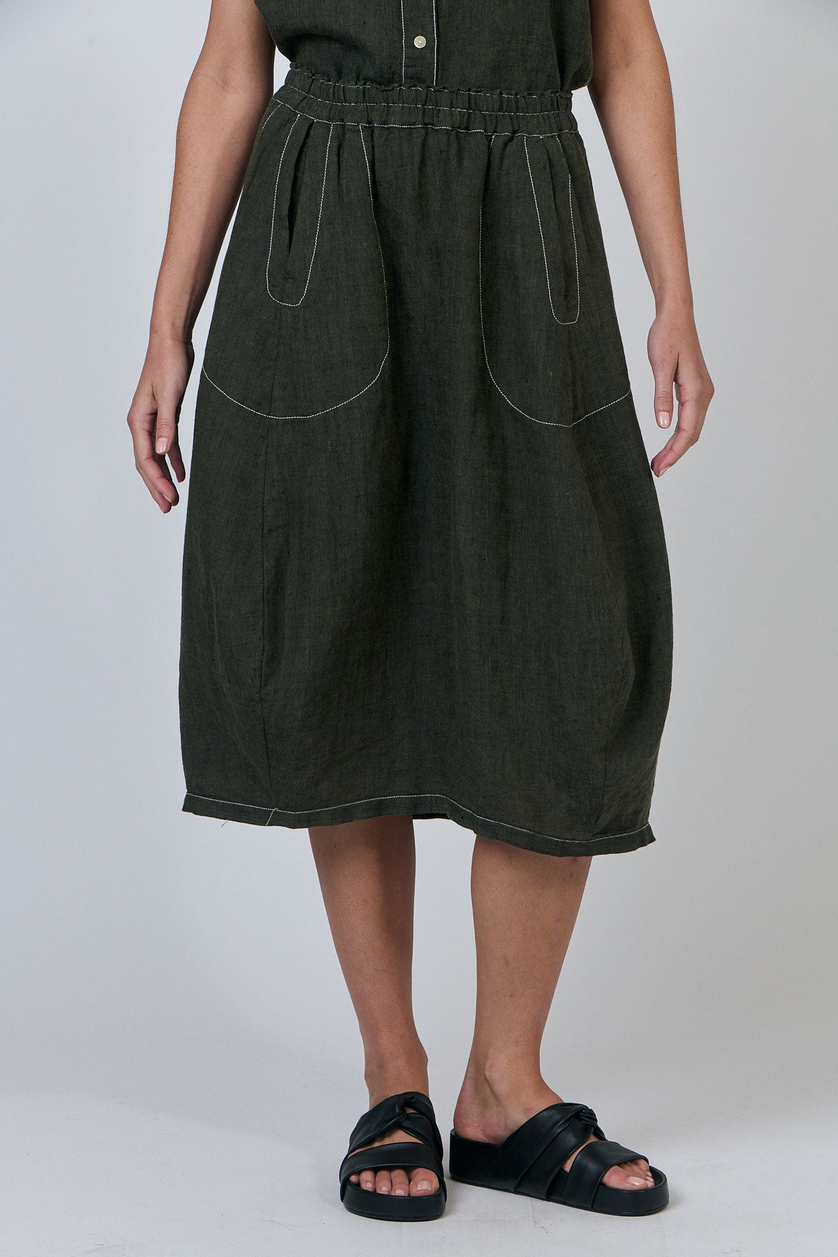 OLIVE ET JULIE Linen Pocket Skirt LICORICE