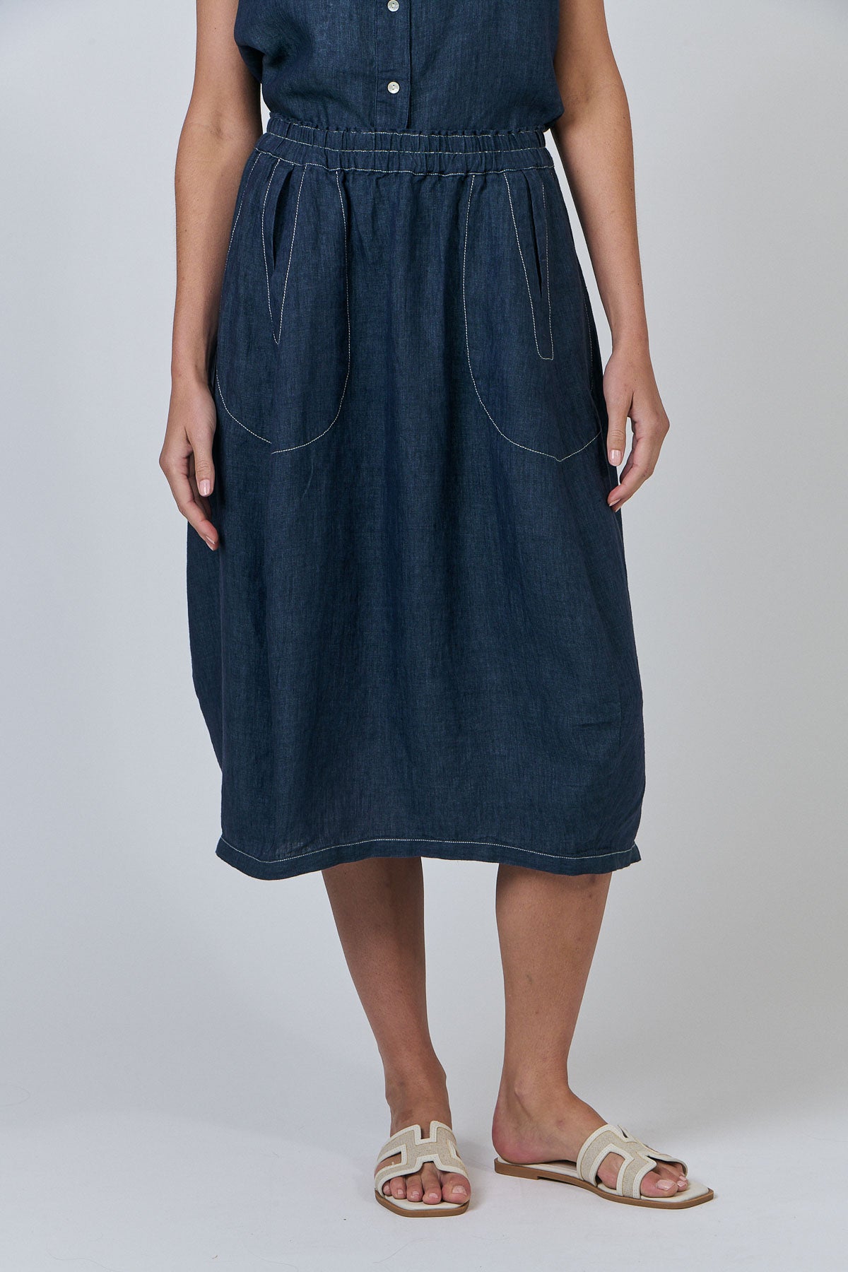 OLIVE ET JULIE Linen Pocket Skirt POSEIDON