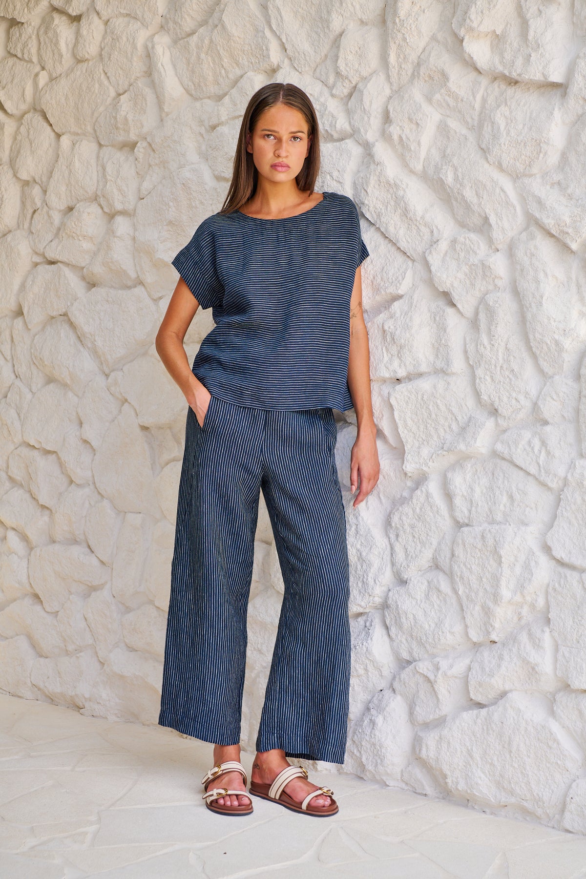 OLIVE ET JULIE Wide Leg Linen Pant STREAMLINED