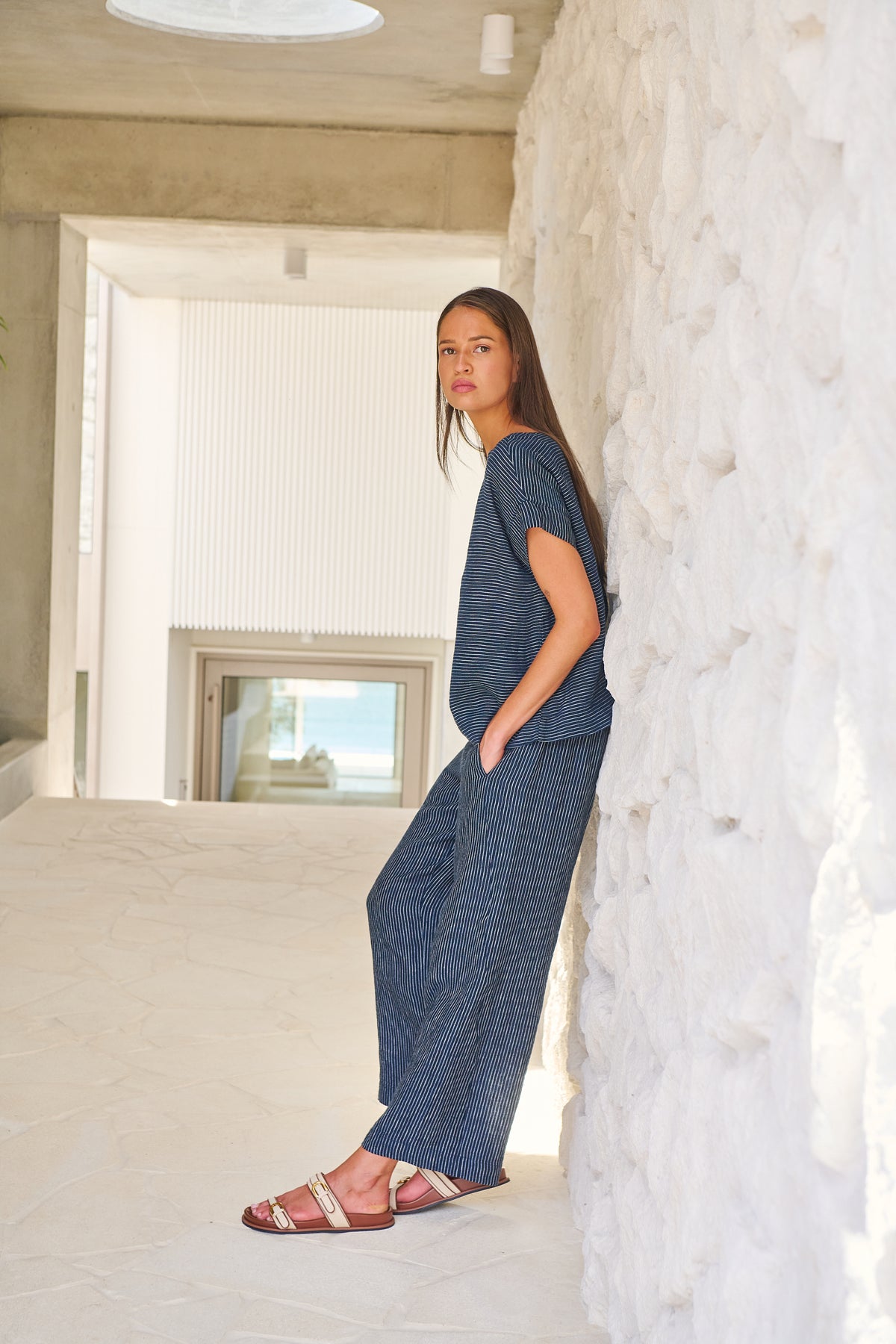 OLIVE ET JULIE Wide Leg Linen Pant STREAMLINED