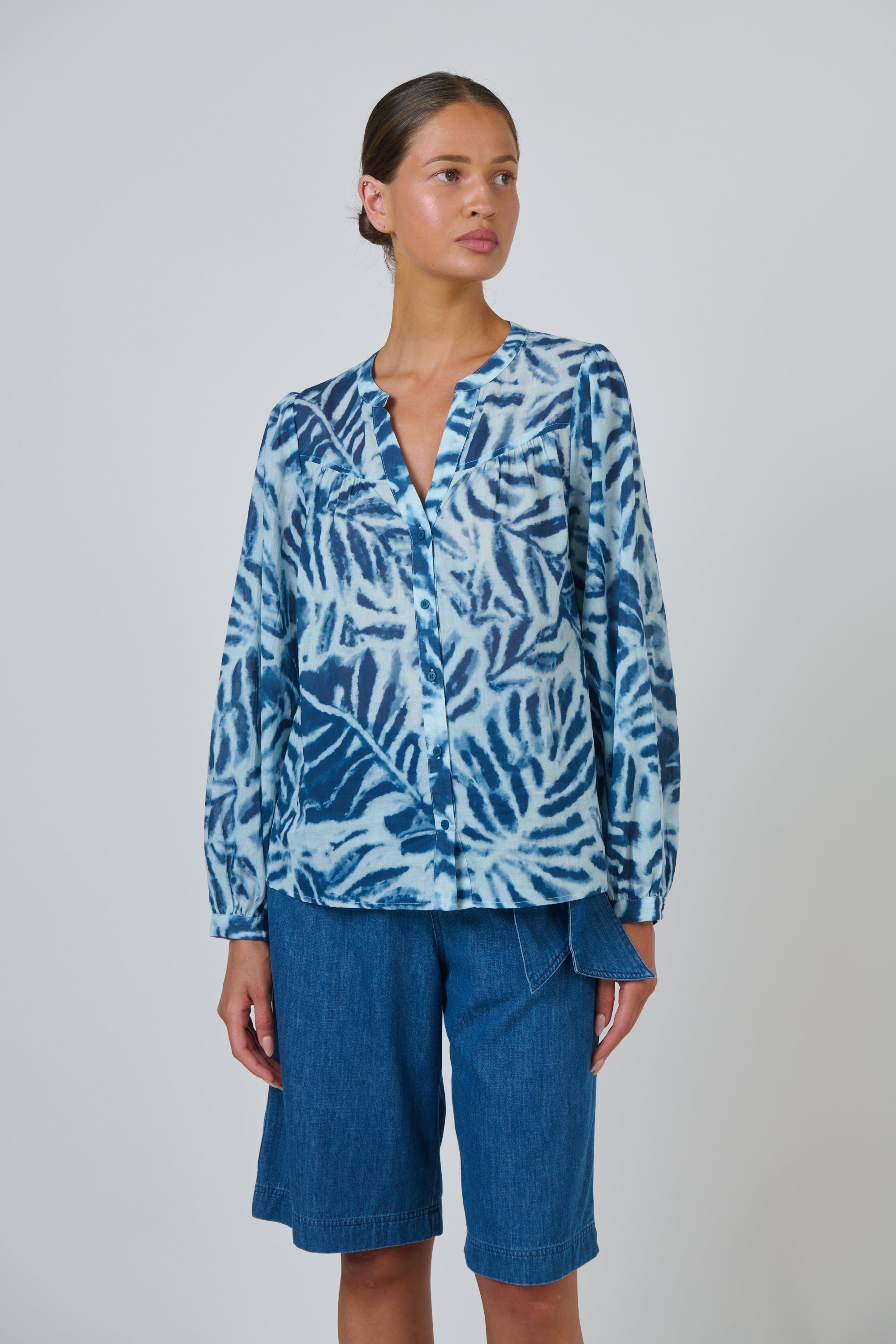 OLIVE ET JULIE Sleeved Cotton Blouse PALMIER
