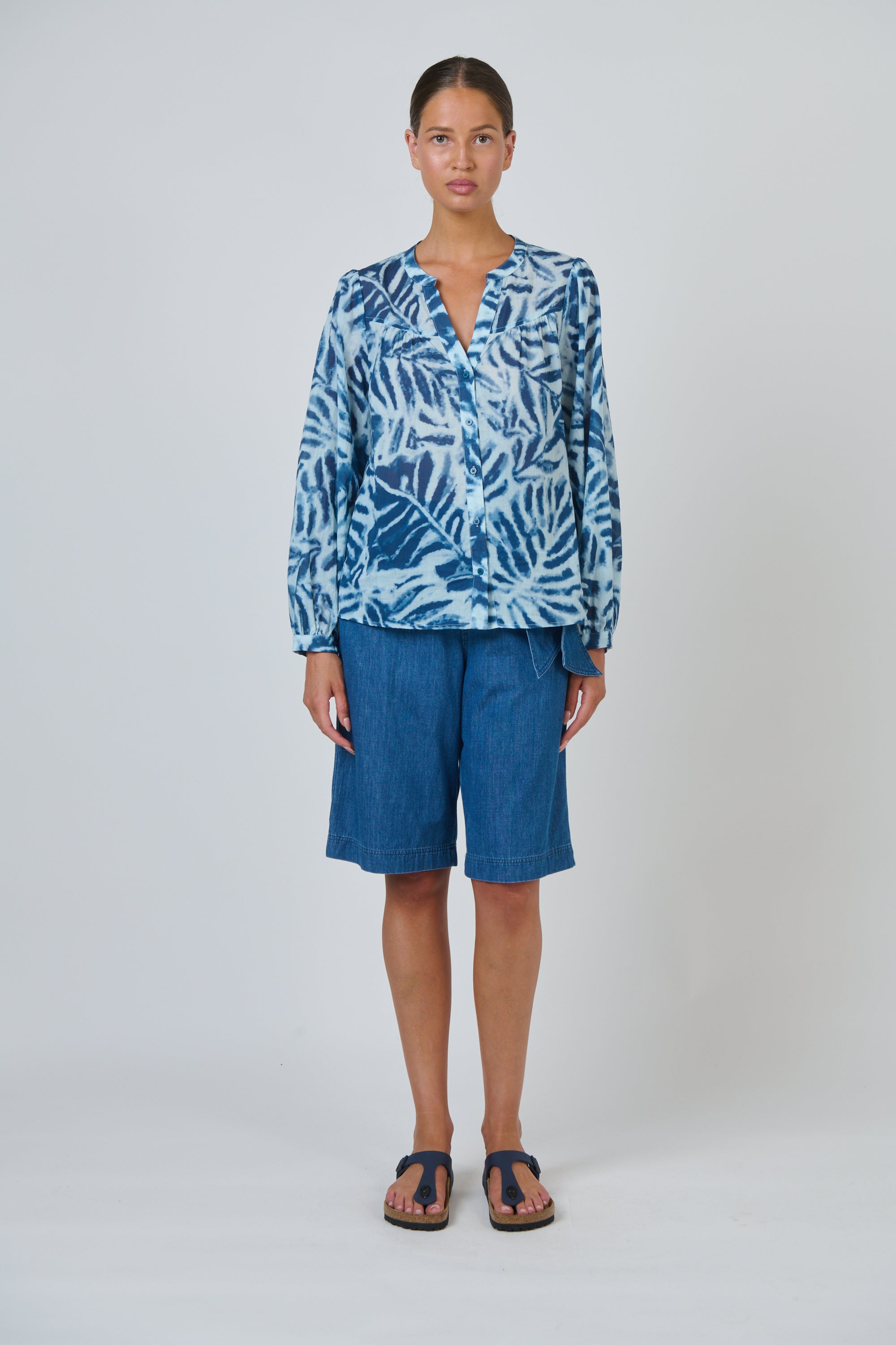 OLIVE ET JULIE Sleeved Cotton Blouse PALMIER
