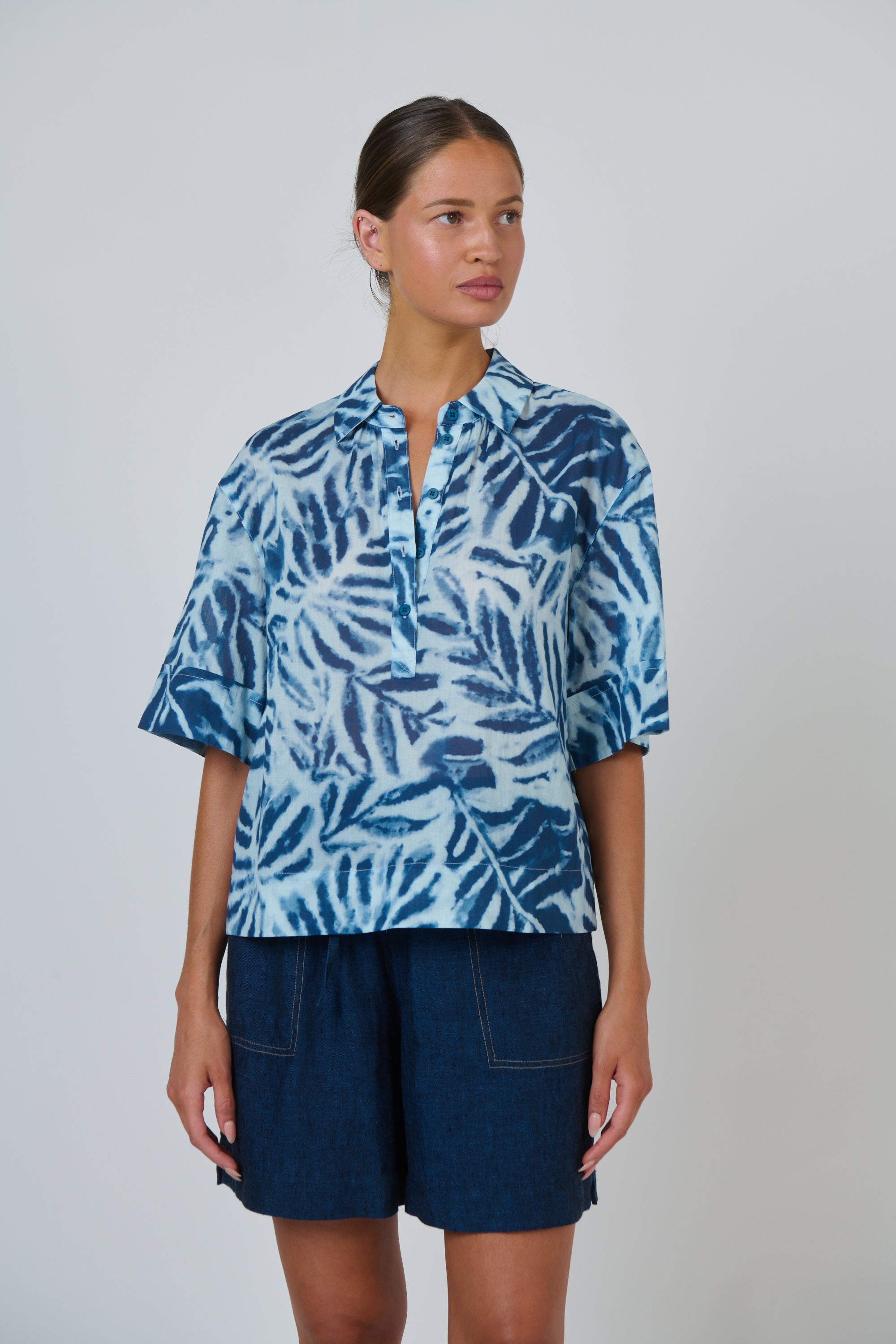 OLIVE ET JULIE Boxy Cotton Blouse PALMIER