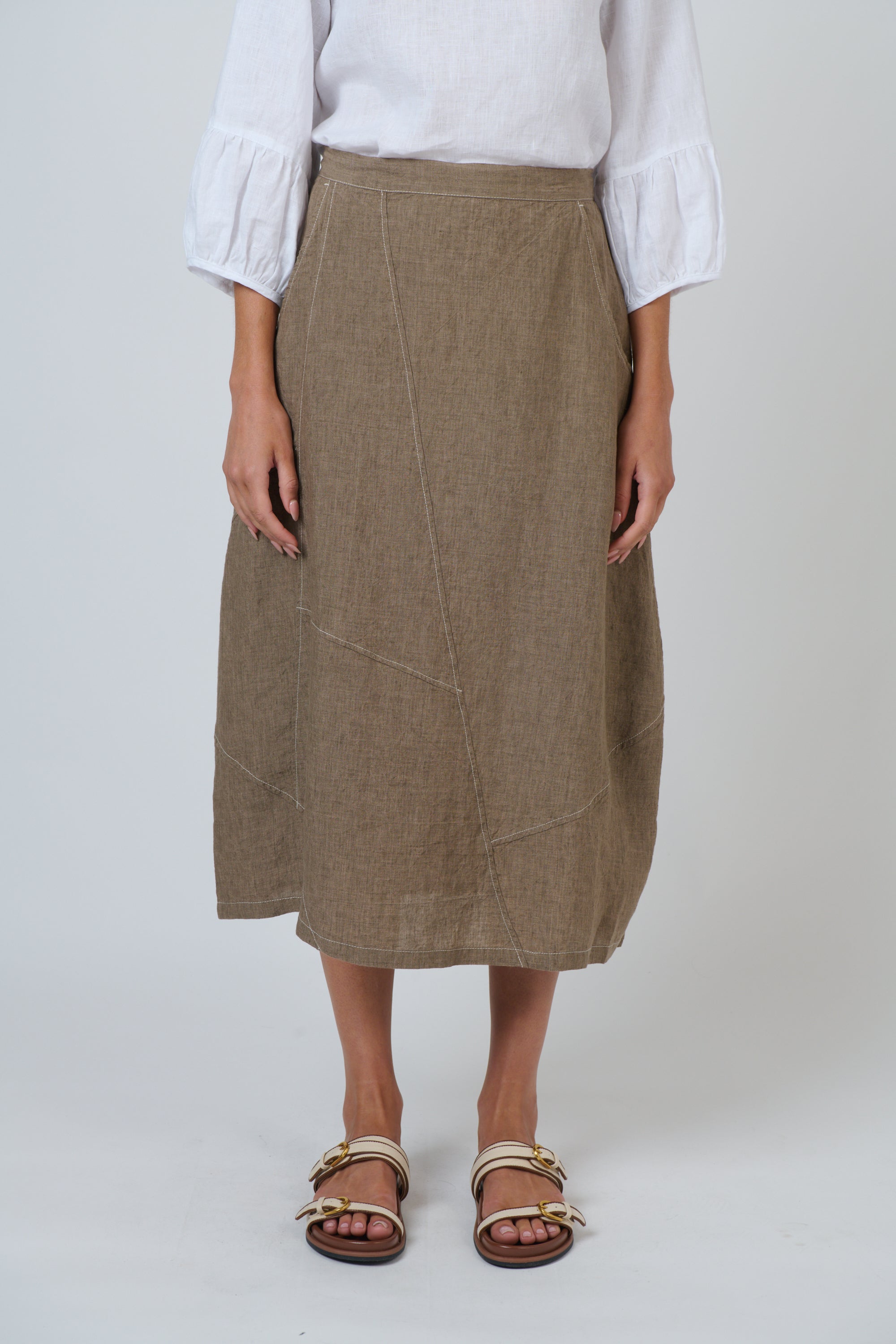 OLIVE ET JULIE Linen Midi Skirt AGATE