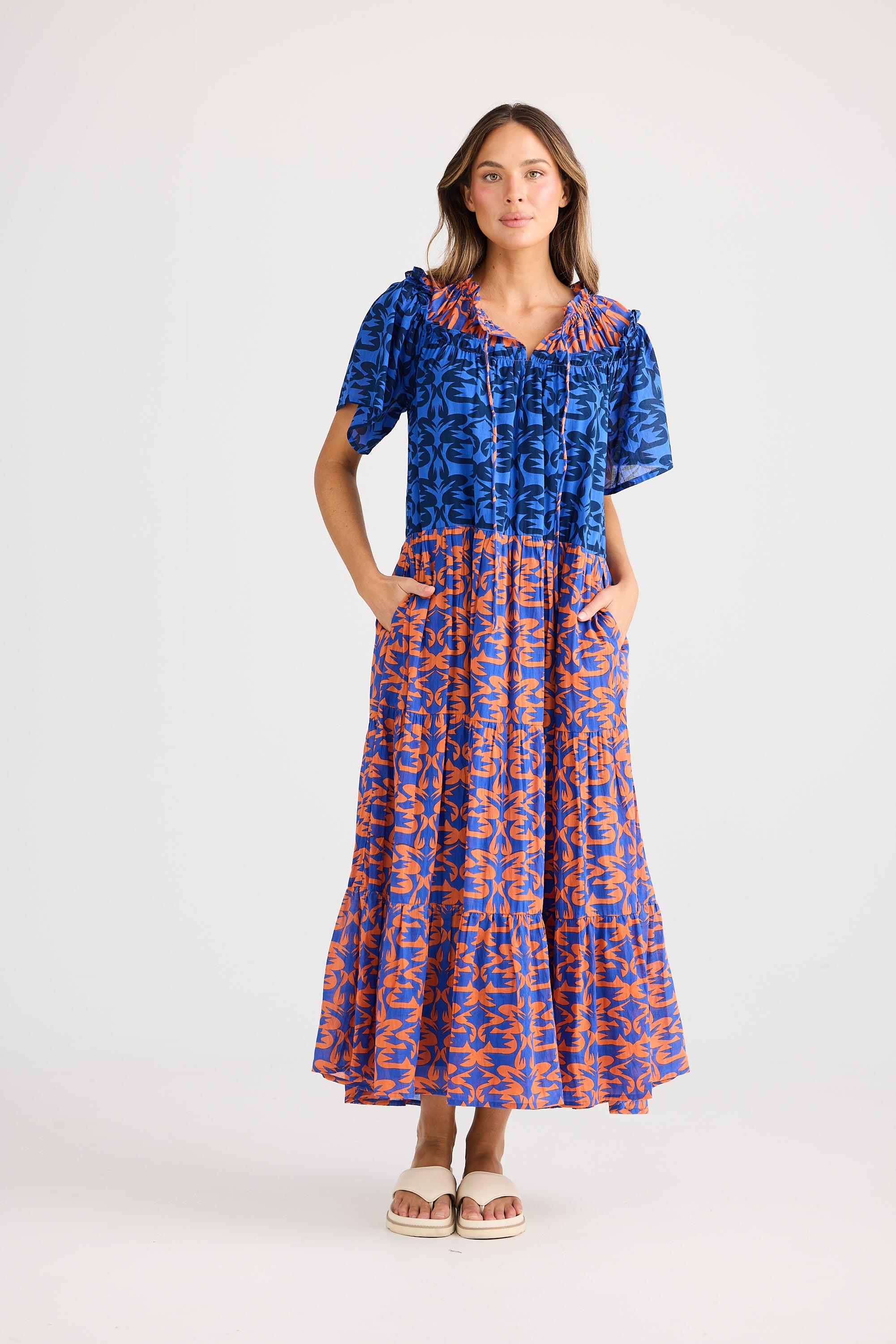 HOLIDAY Soleil Midi Dress ORANGE MOSIAC PRINT