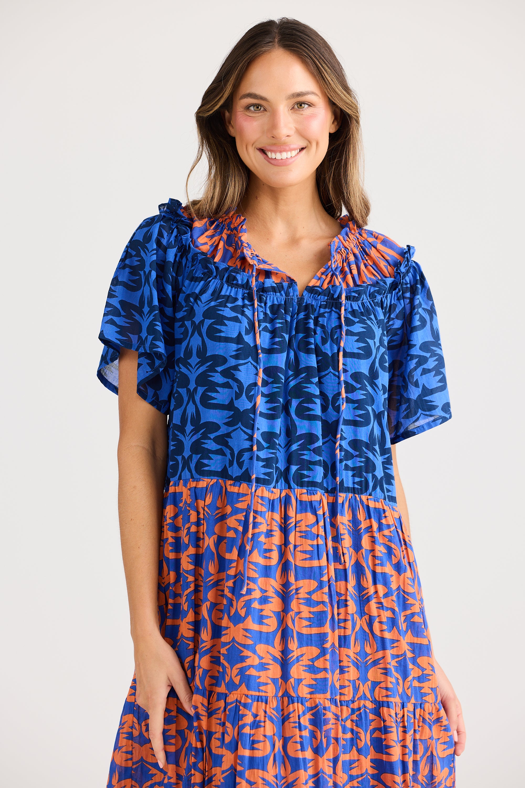 HOLIDAY Soleil Midi Dress ORANGE MOSIAC PRINT