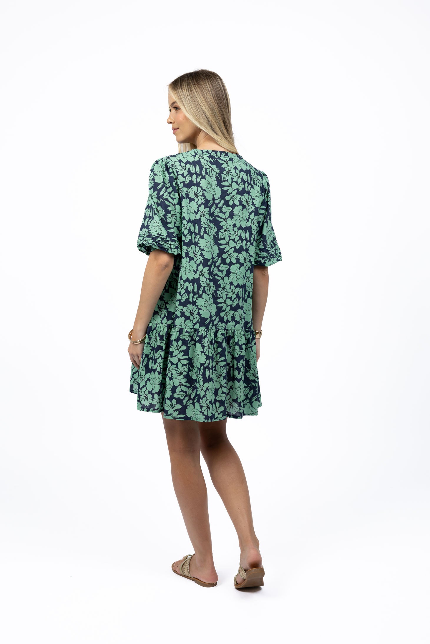 HUMIDITY Fleur Smock Dress MINT NAVY