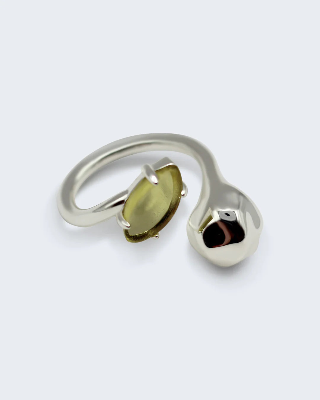 F+H Eccentric Hammered Ring Lemon Quartz SILVER