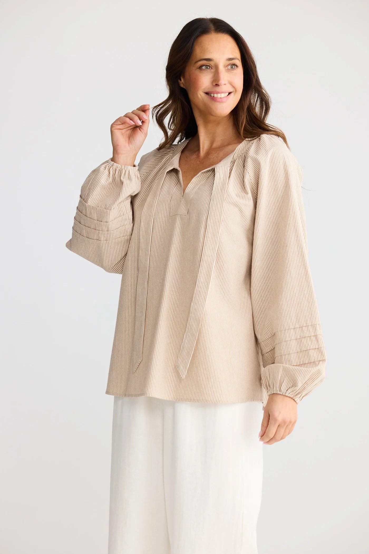 BRAVE & TRUE Mardi Blouse LATTE PINSTRIPE