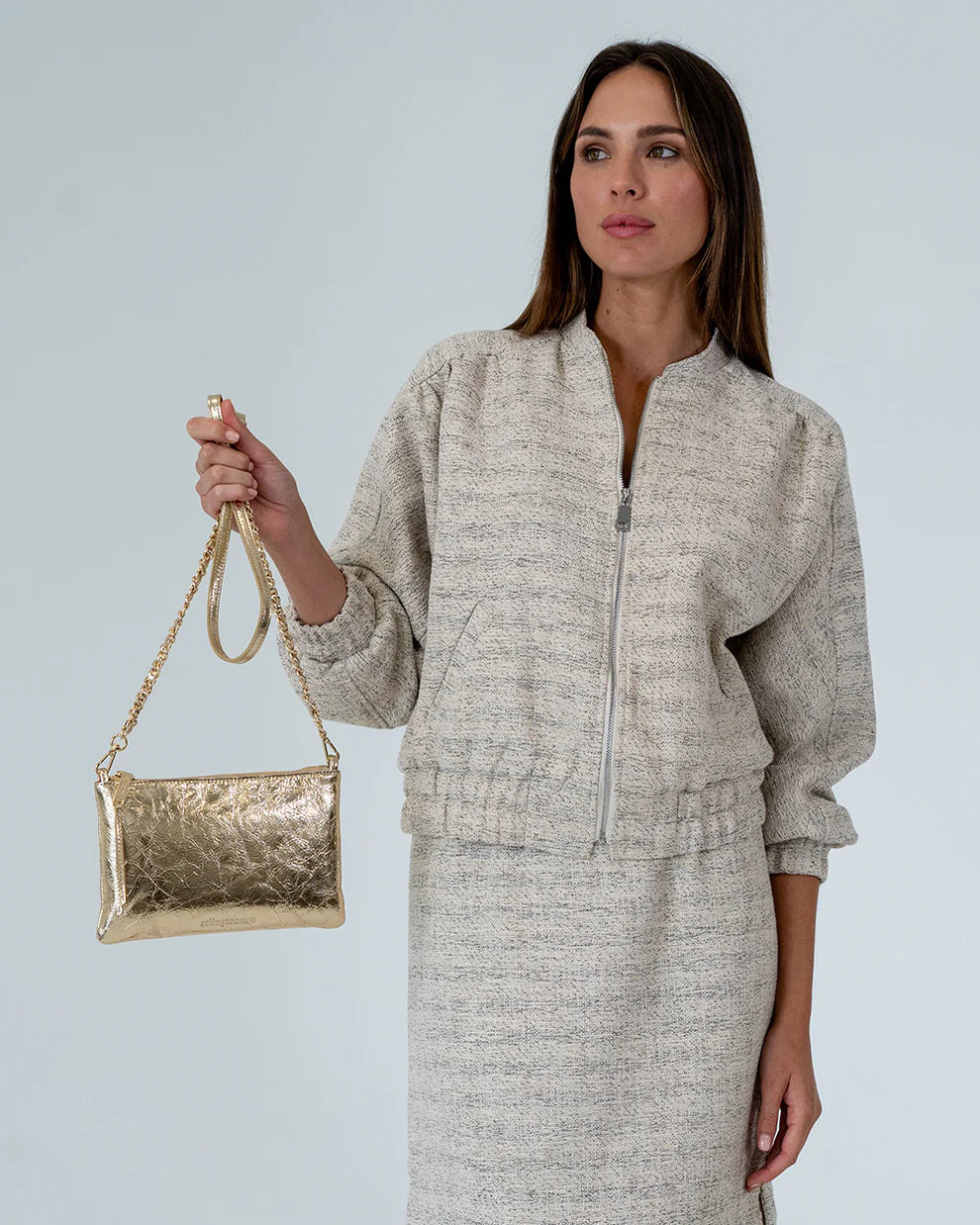 ARLINGTON MILNE Molly Crossbody Bag GOLD CRINKLE