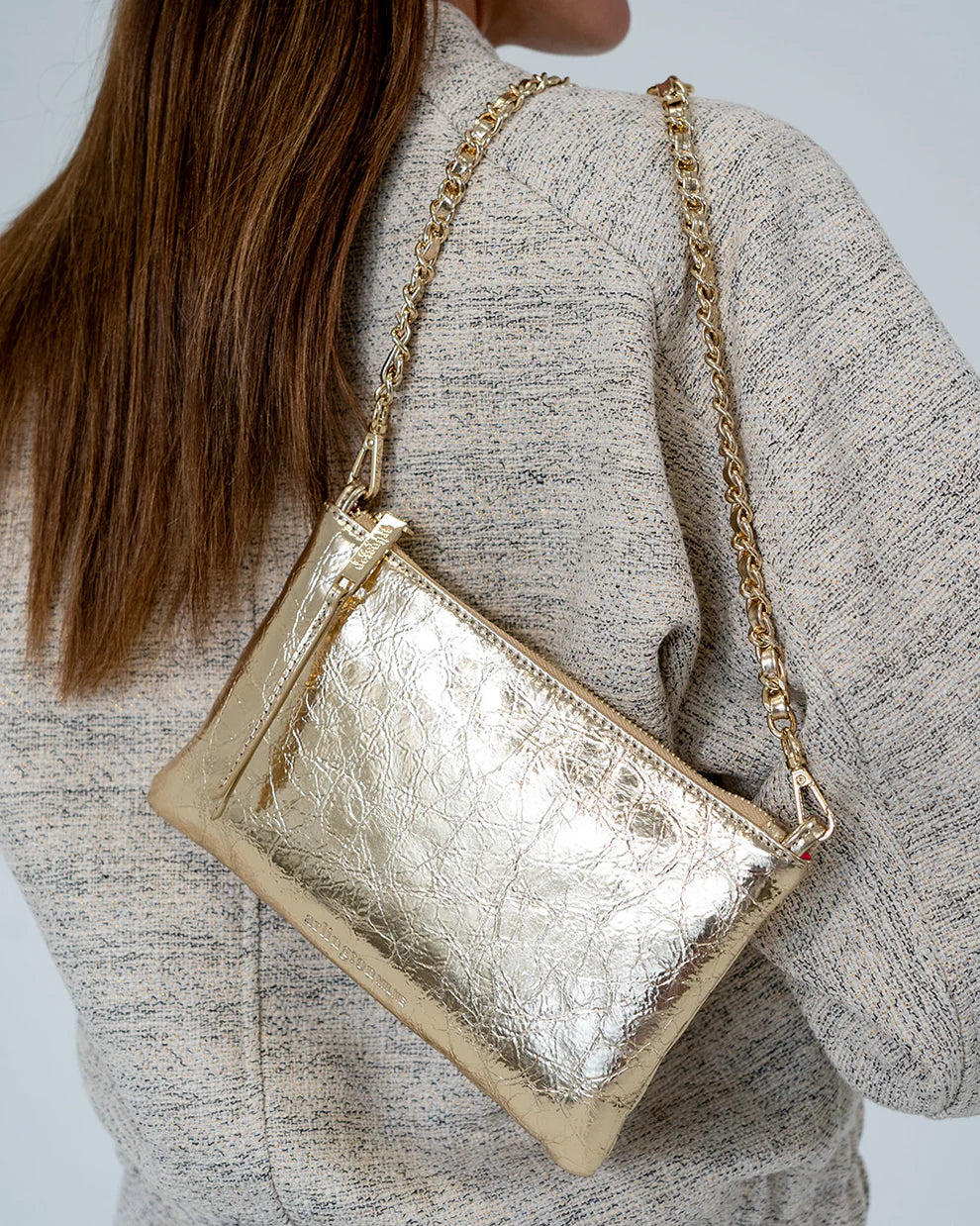 ARLINGTON MILNE Molly Crossbody Bag GOLD CRINKLE