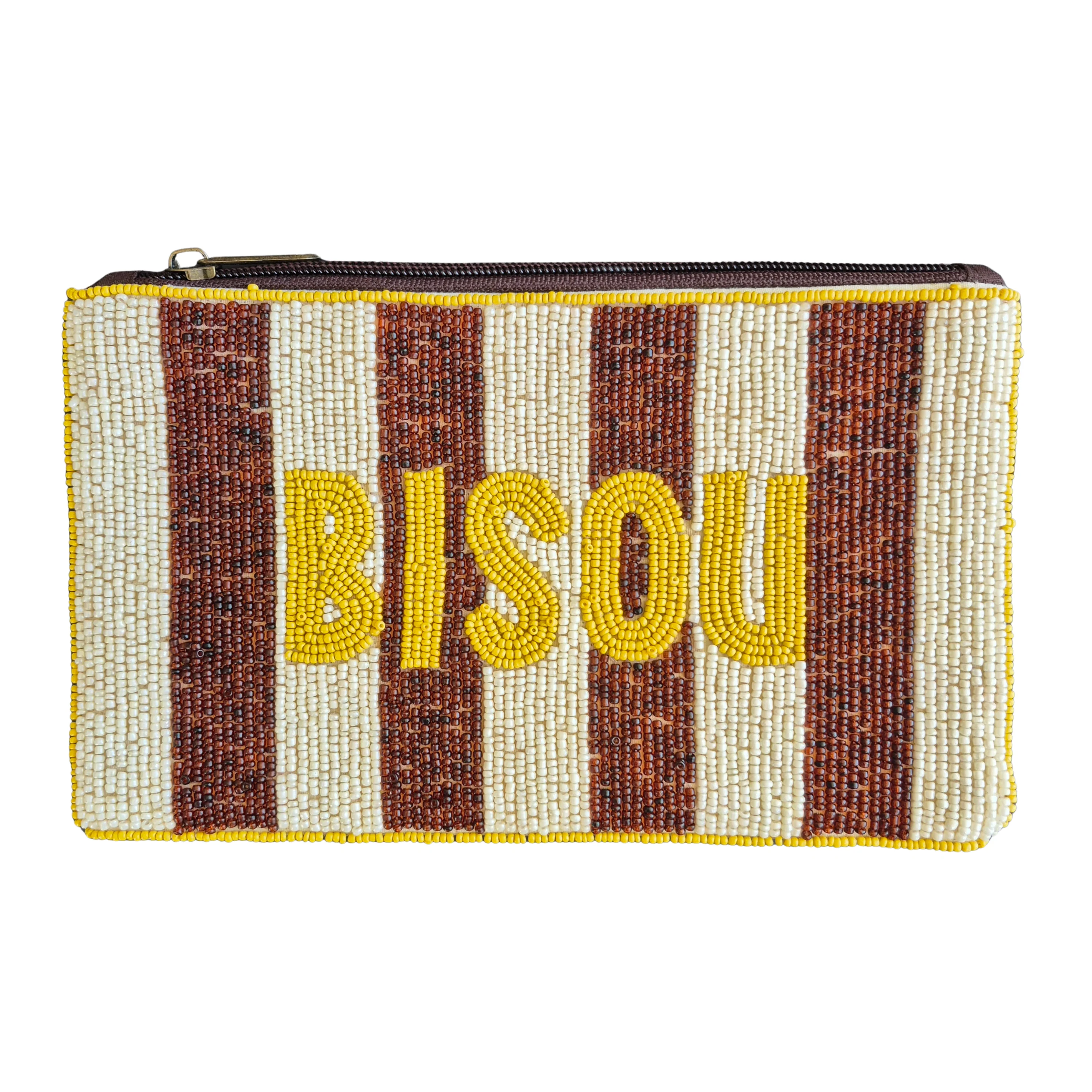 BISOU Beaded Clutch CHOC STRIPE