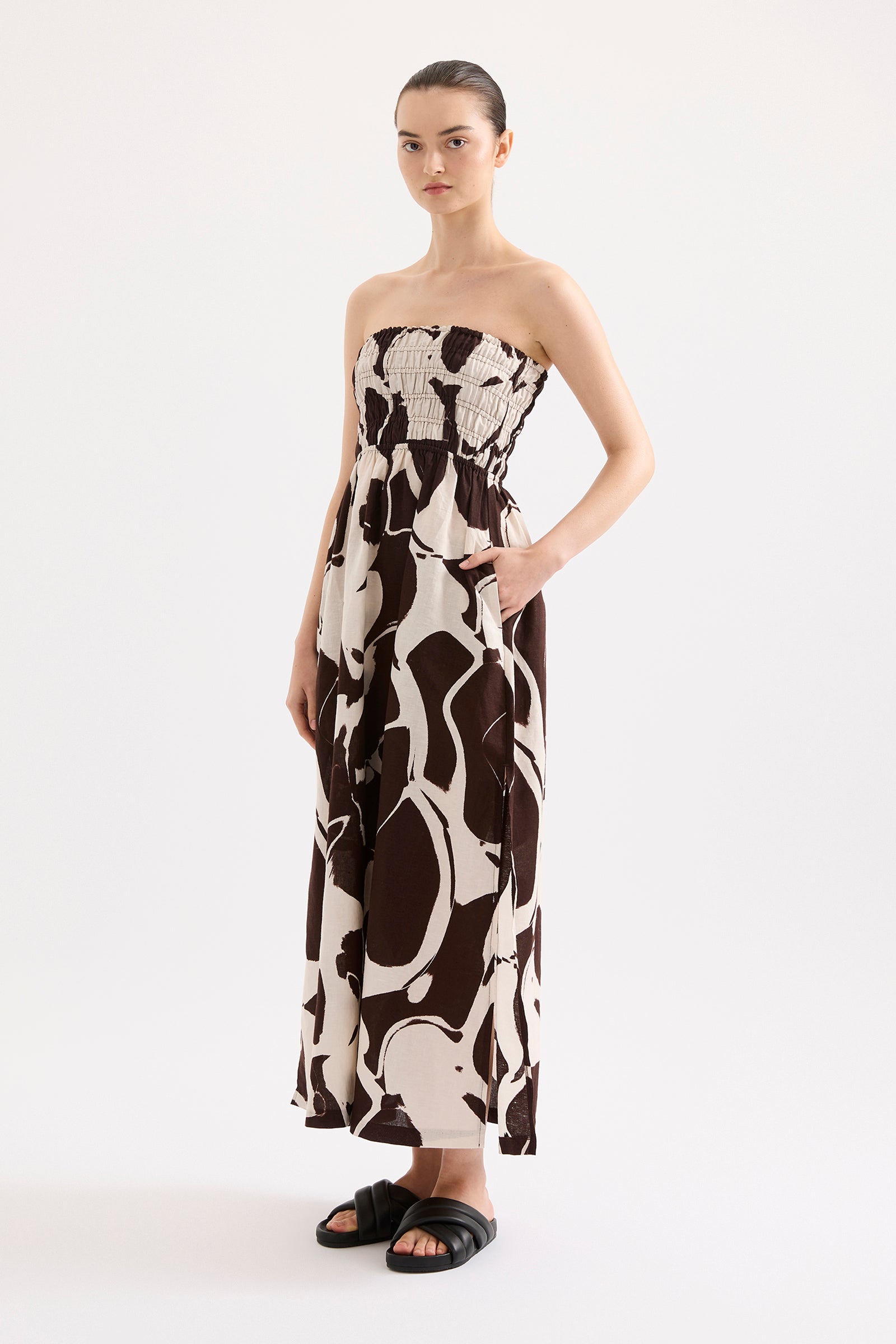 NUDE LUCY Ombra Shirred Maxi Dress