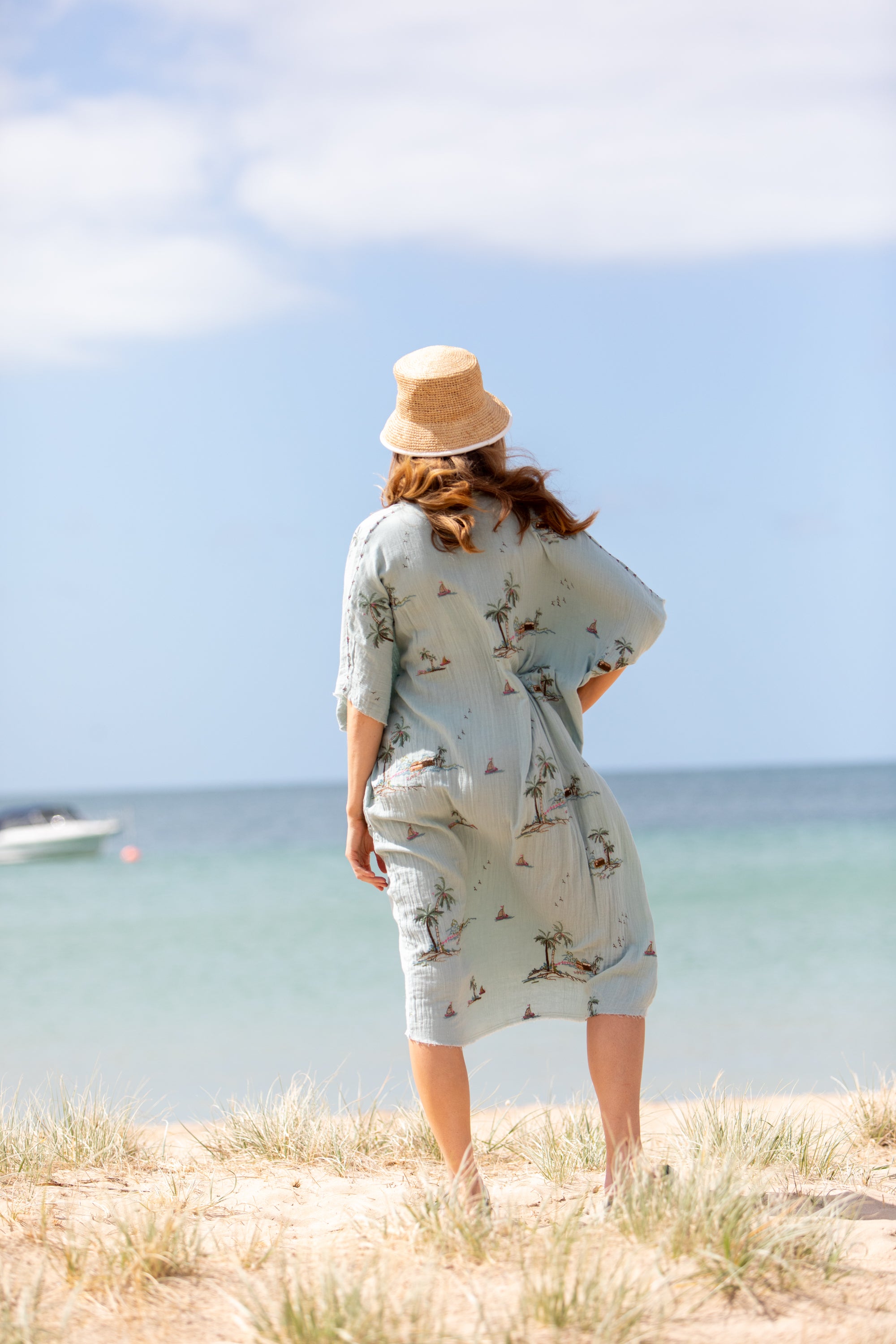 MANDALAY Yas Palms Caftan Blue