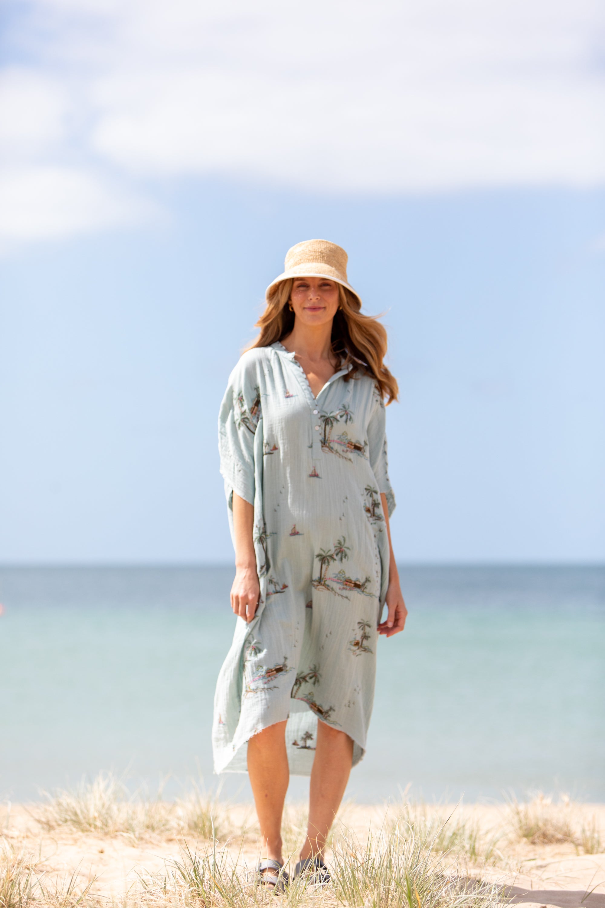MANDALAY Yas Palms Caftan Blue