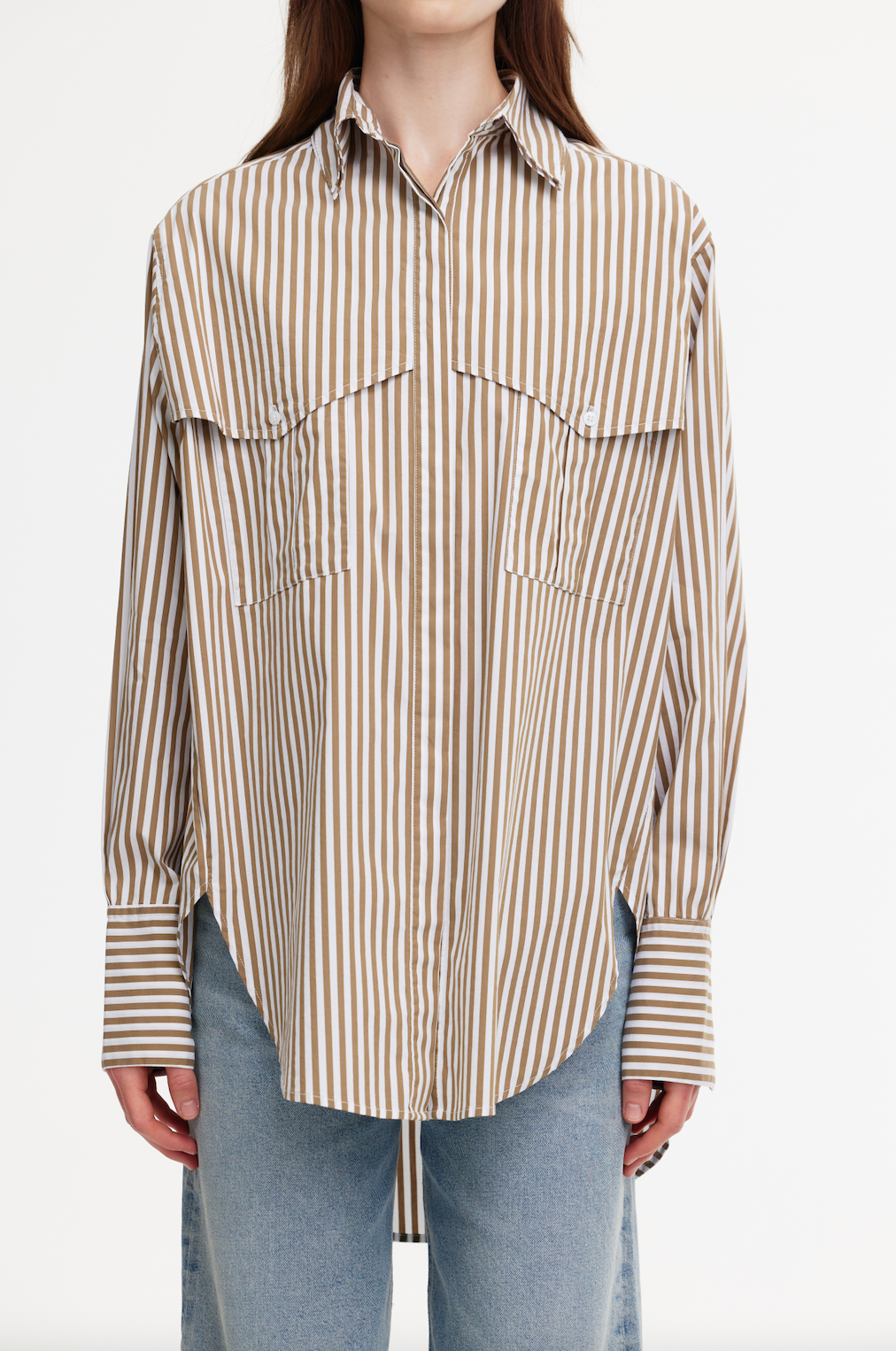 KINNEY Riley Shirt STONE/IVORY STRIPE