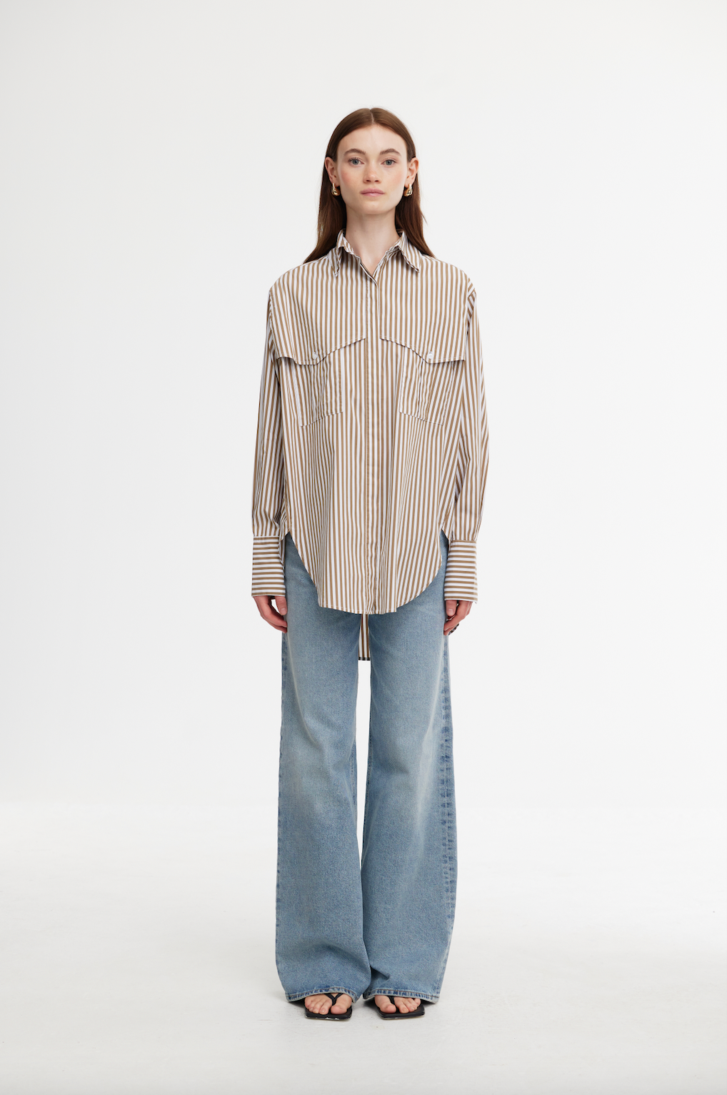 KINNEY Riley Shirt STONE/IVORY STRIPE