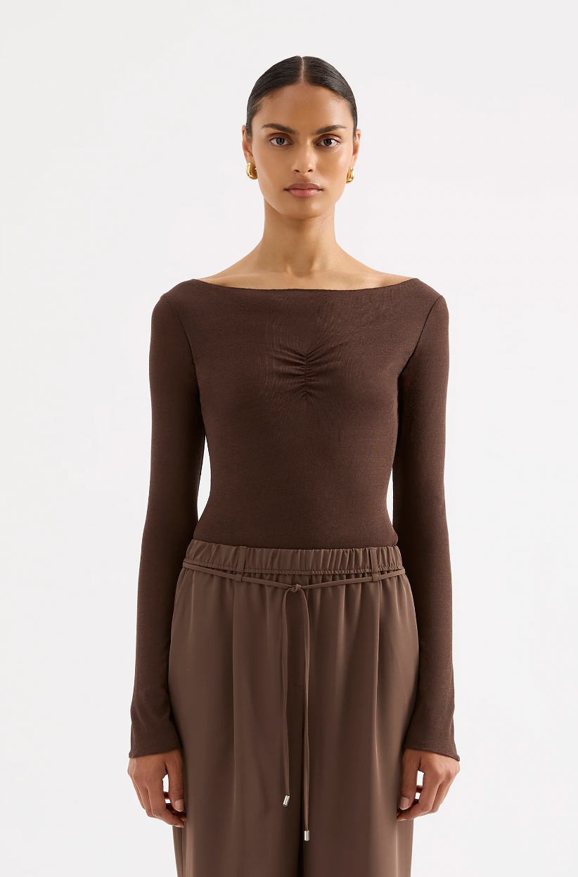 NUDE LUCY Clement Long Sleeve Top CHESTNUT