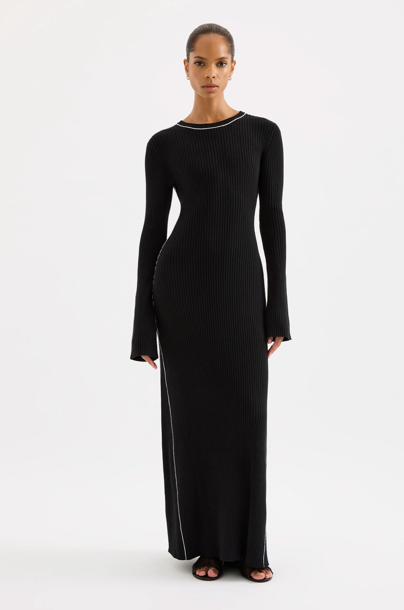 NUDE LUCY Gaia Knit Maxi Dress BLACK