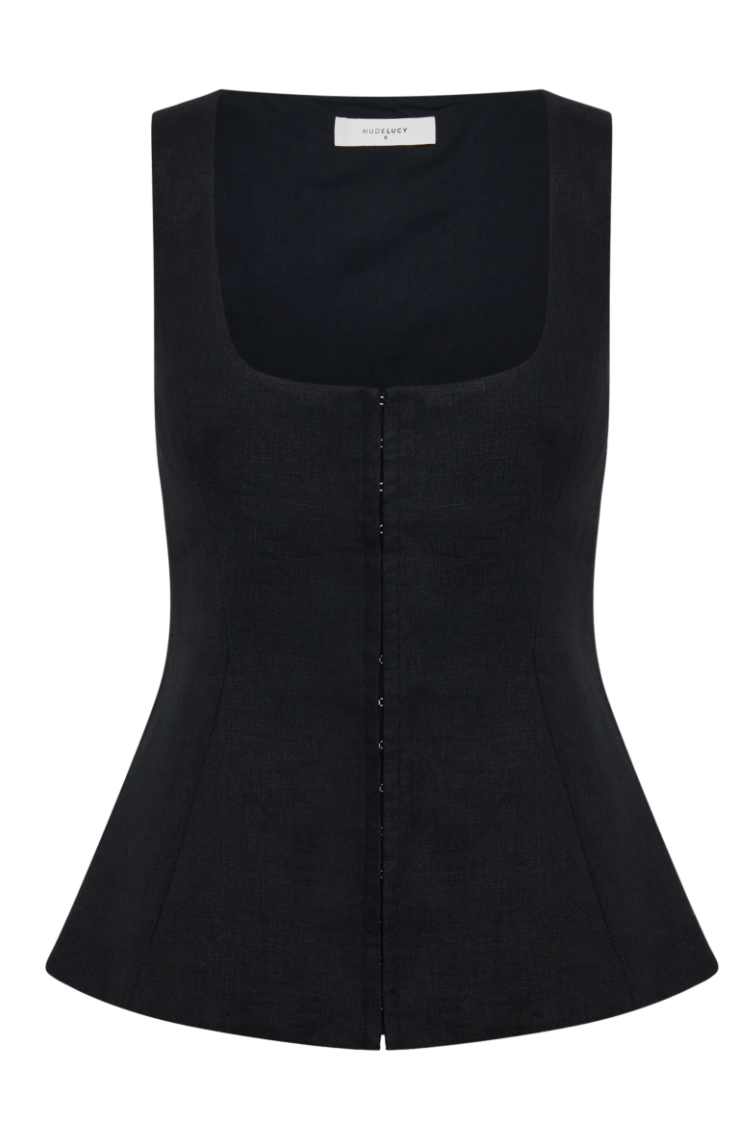 NUDE LUCY Quinn Linen Vest BLACK