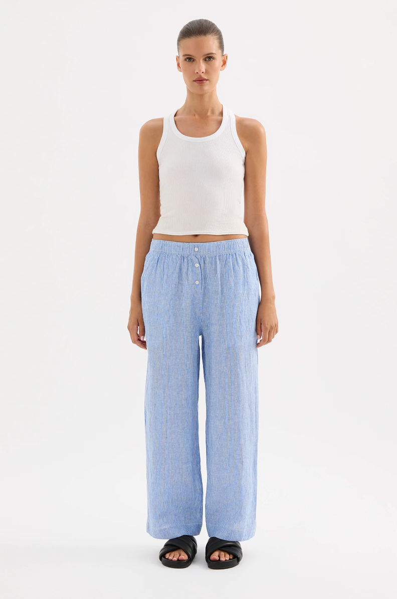 NUDE LUCY Lounge Crop Linen Pant BLUE STRIPE