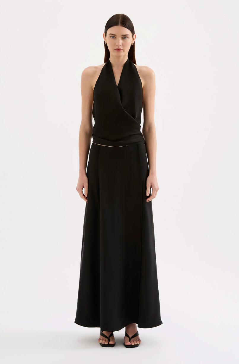NUDE LUCY Leon Cupro Maxi Skirt BLACK