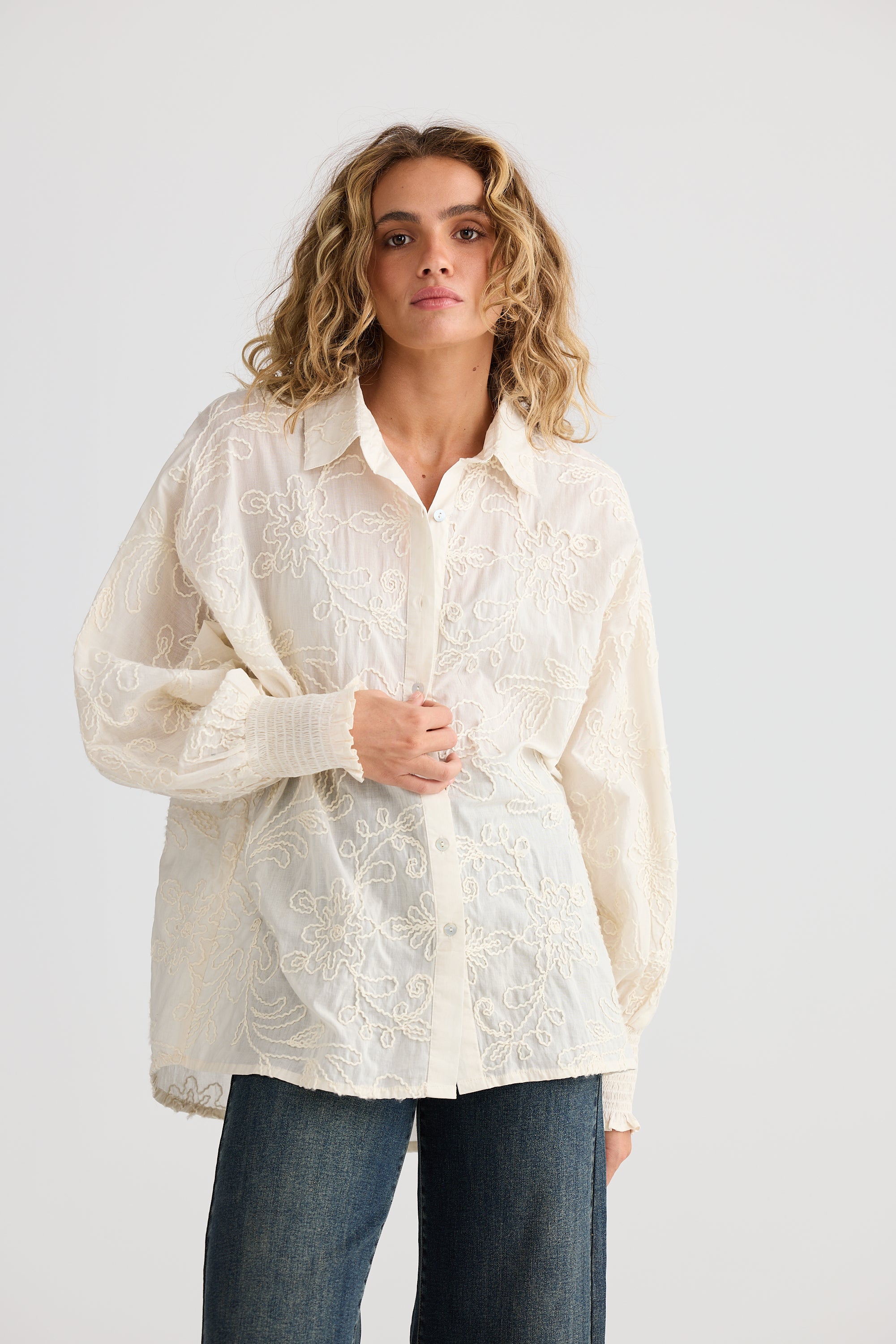 TALISMAN Chantilly Shirt NATURAL EMBROIDERY